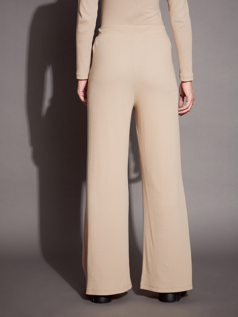 Women's Beige Rib Track Pant