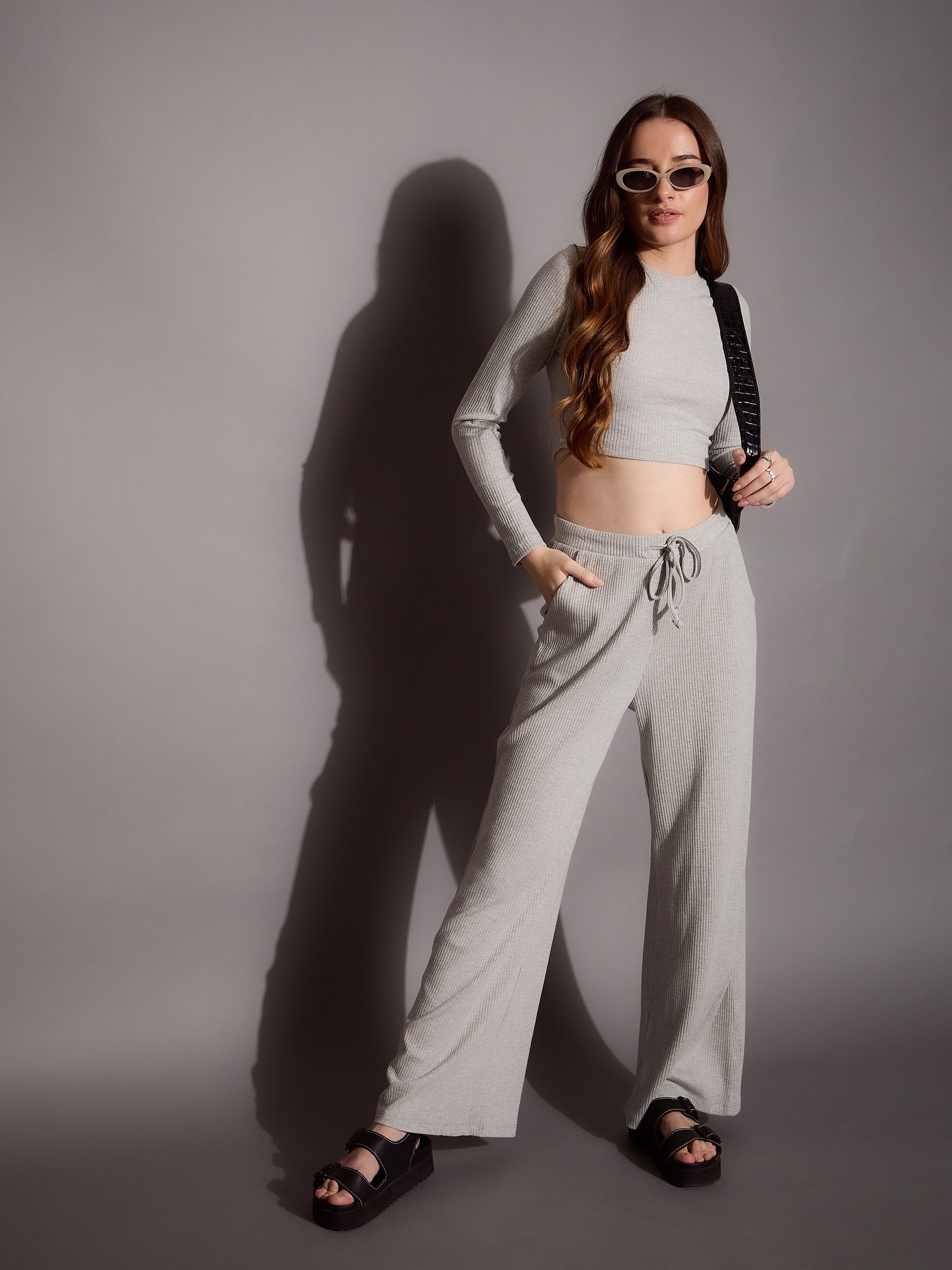 Women's Grey Rib Track Pant - Sassafras