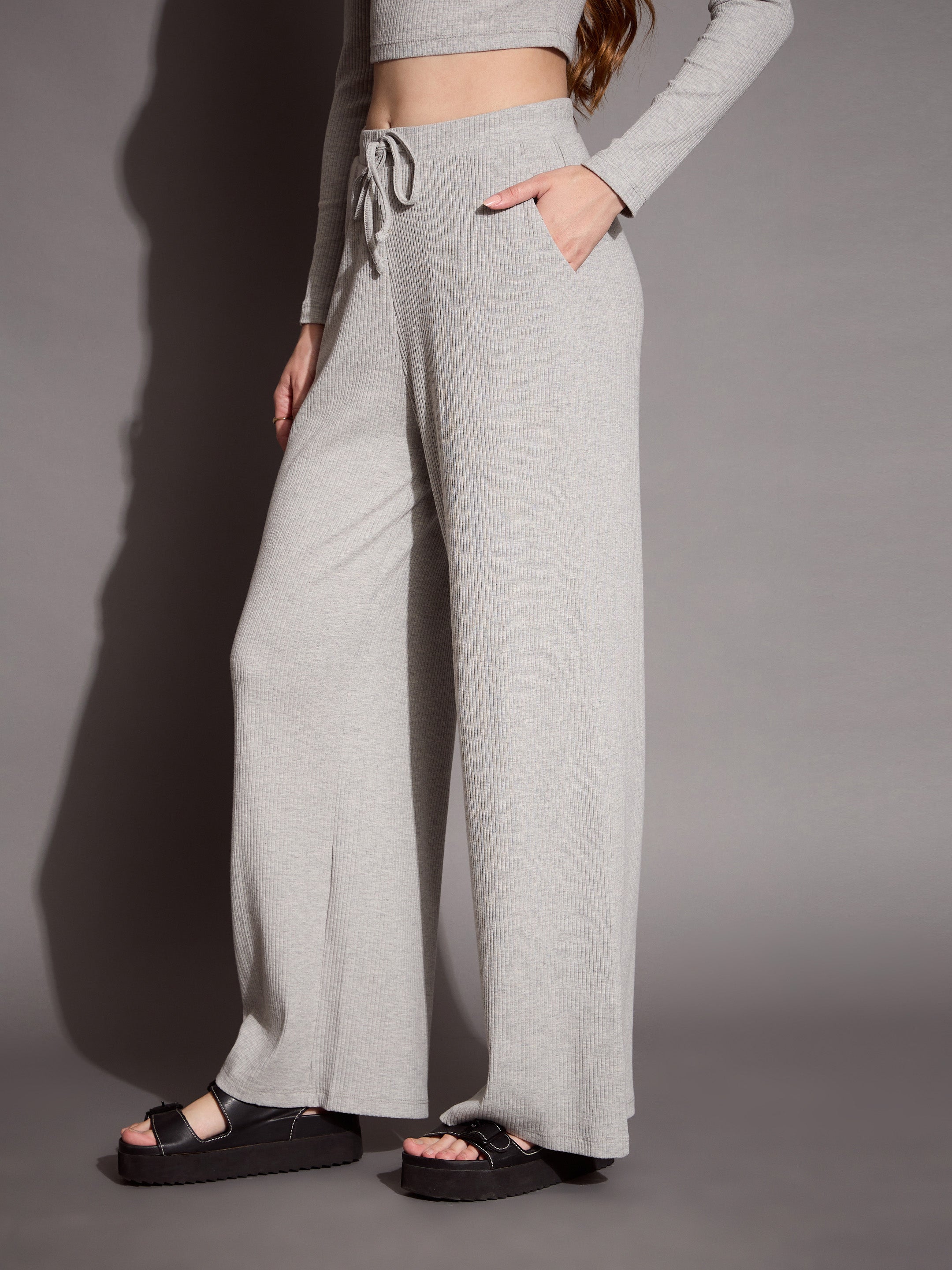 Women's Grey Rib Track Pant - Sassafras