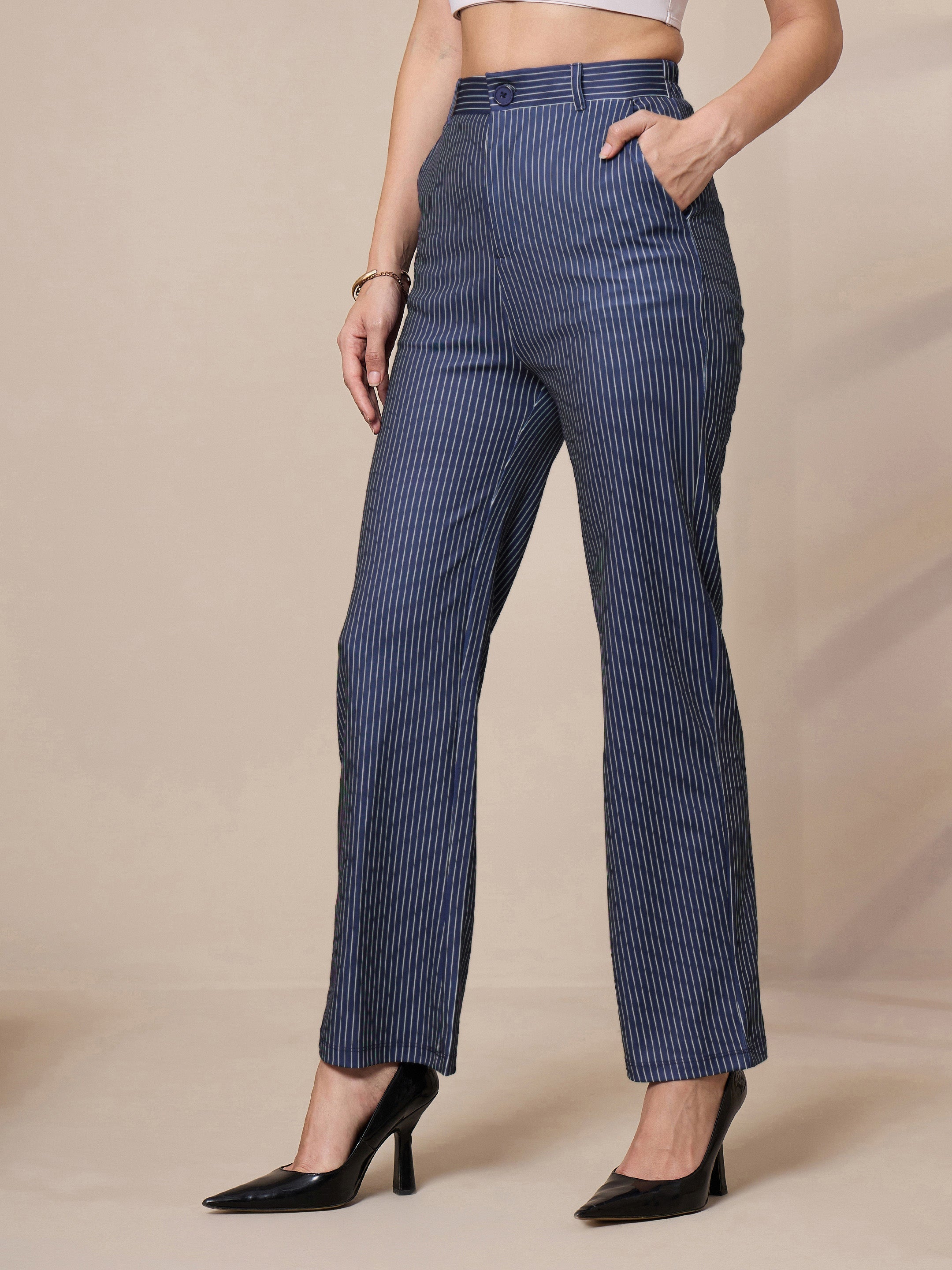 Women's Navy Blue Striped Pant - Sassafras