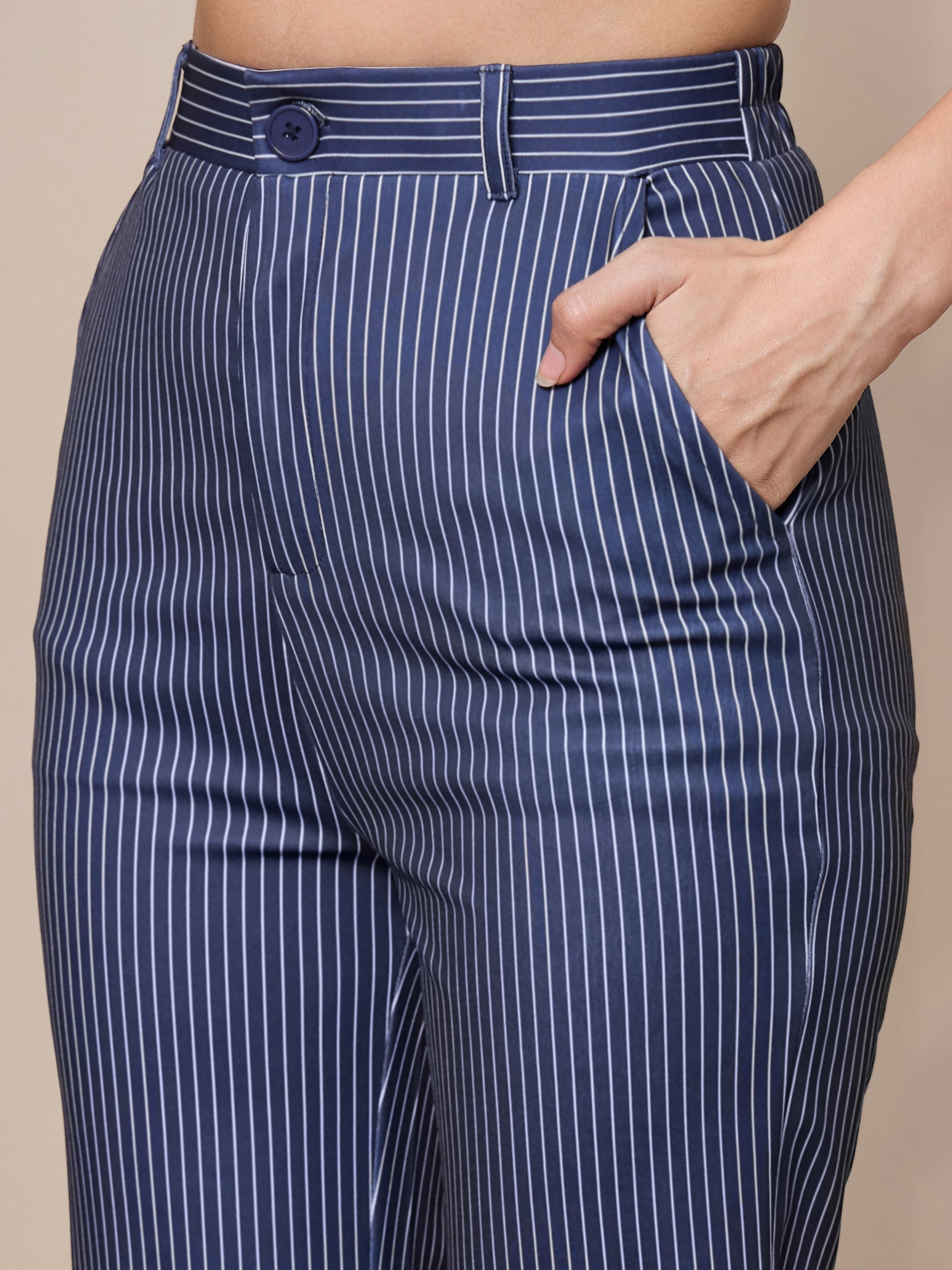 Women's Navy Blue Striped Pant - Sassafras