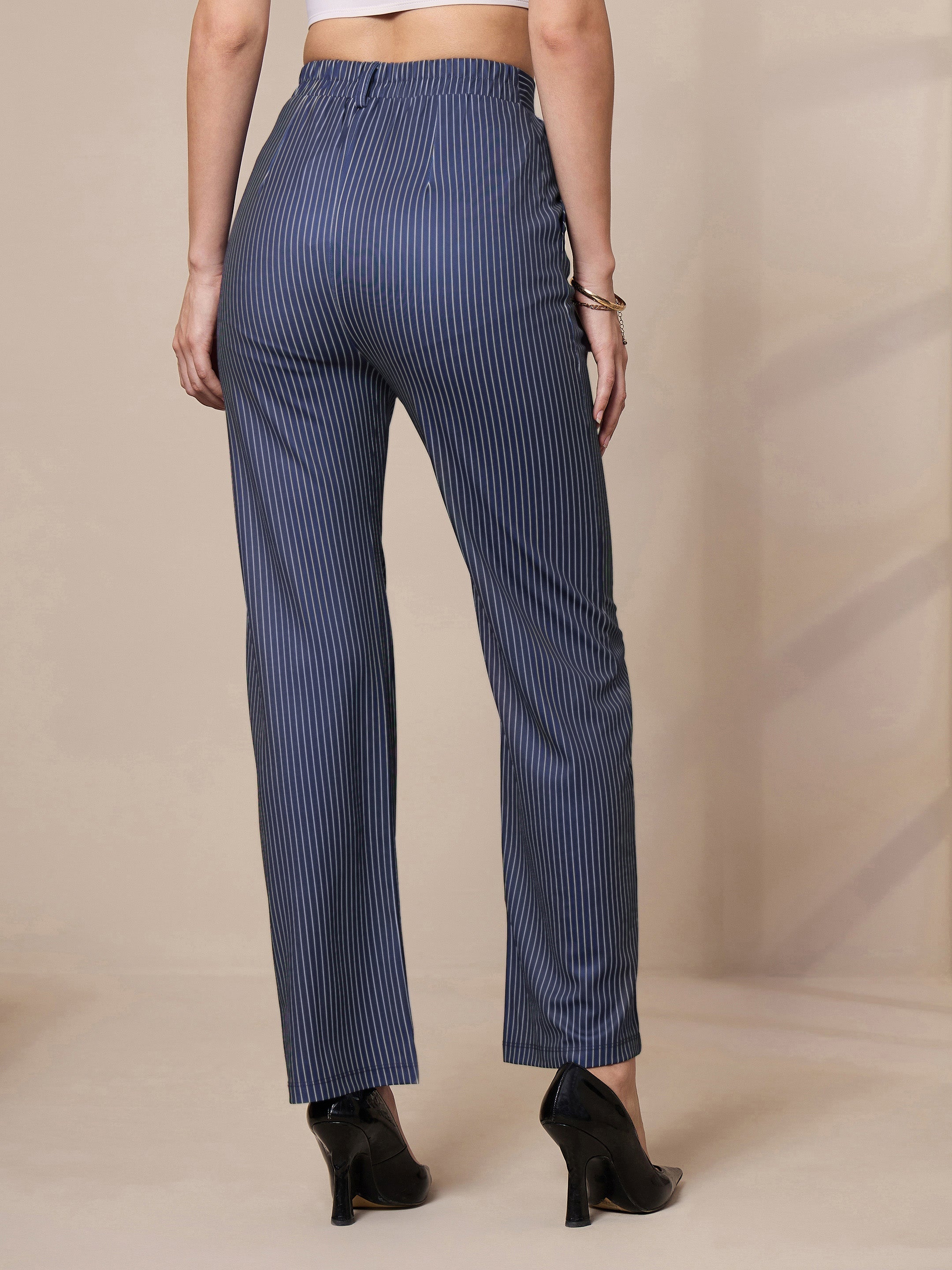 Women's Navy Blue Striped Pant - Sassafras