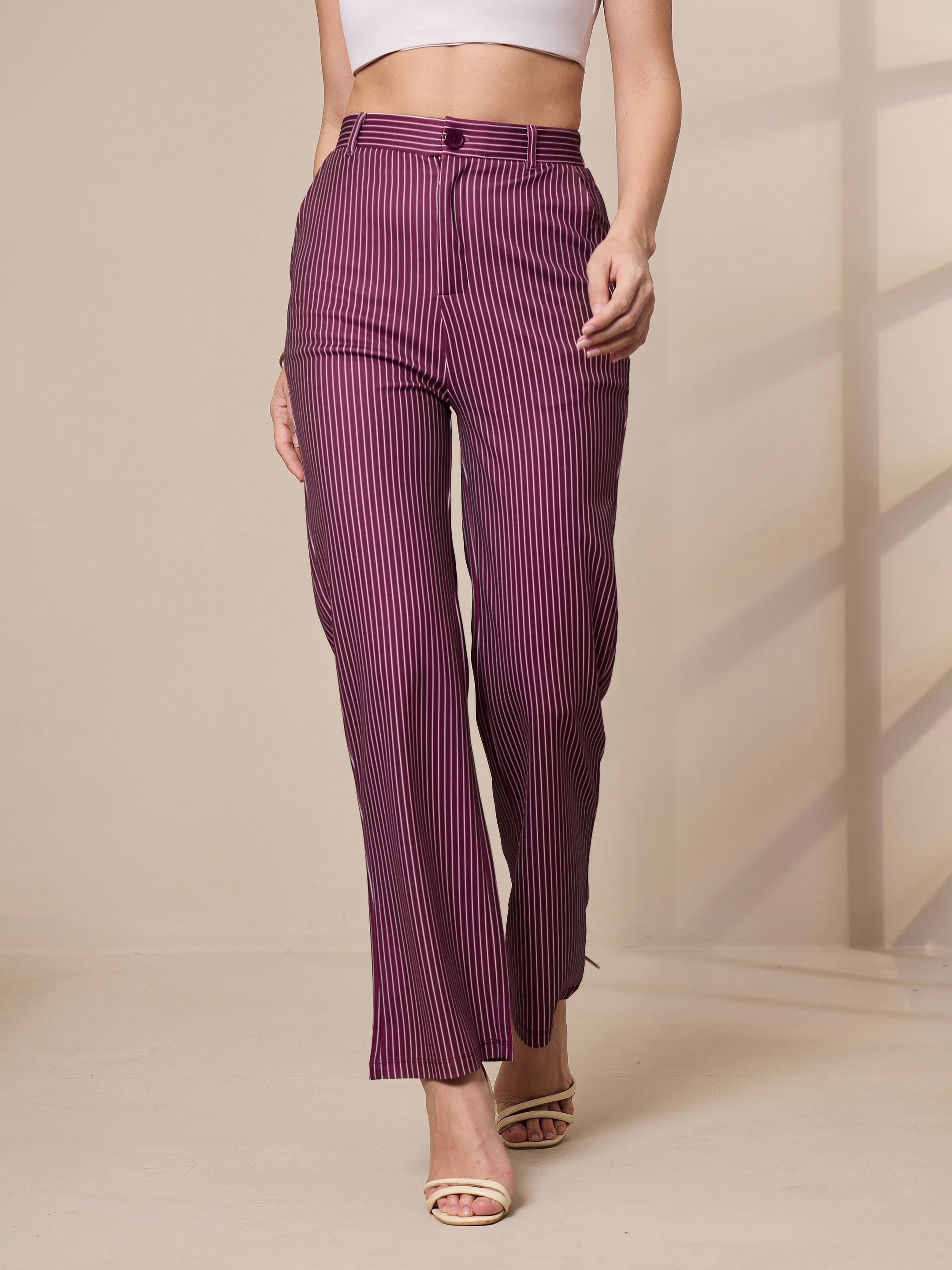 Women's Maroon Striped Pant - Sassafras