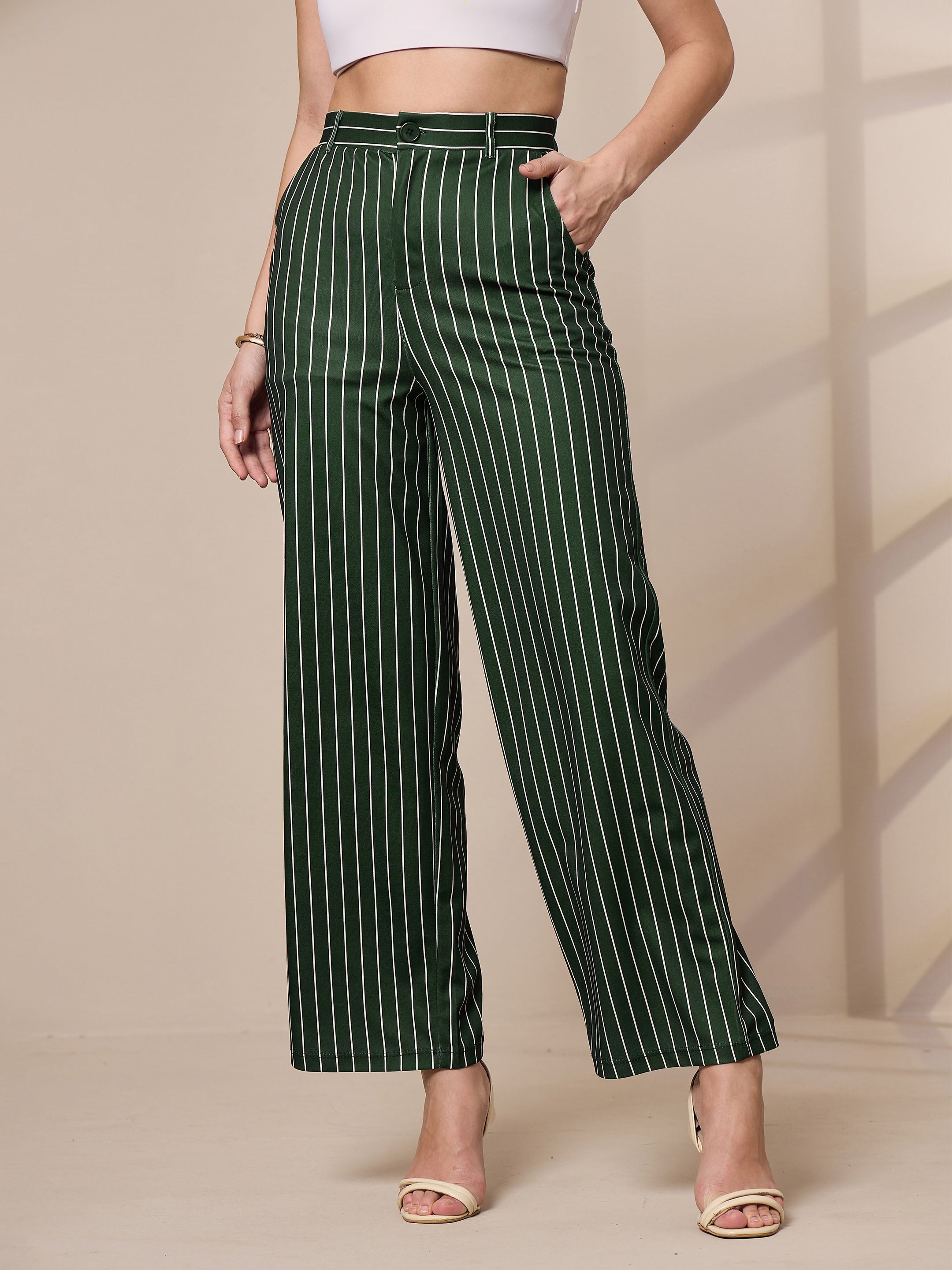 Women's Green Striped Pant - Sassafras