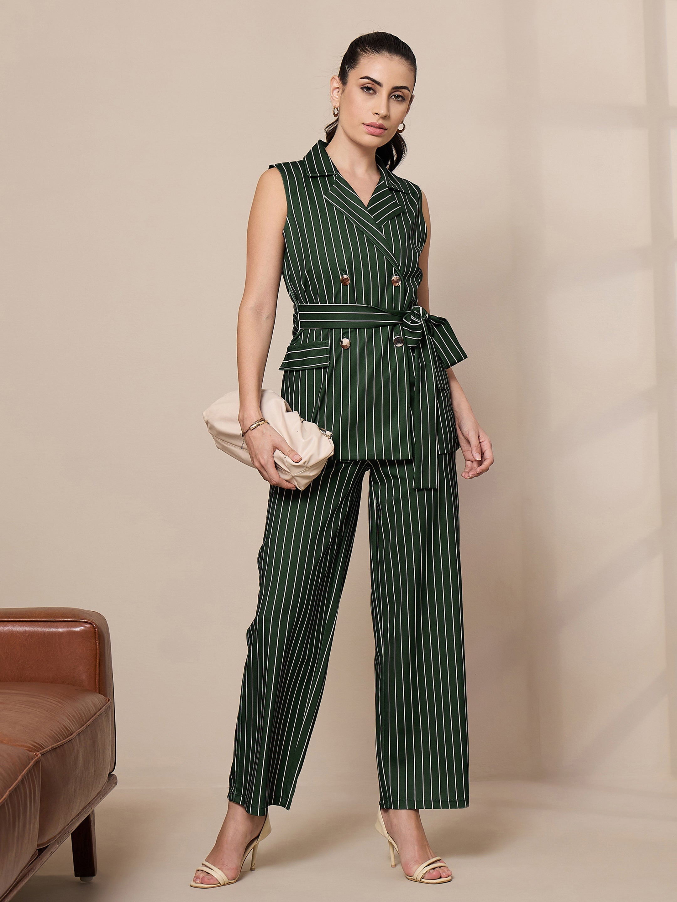 Women's Green Striped Pant - Sassafras