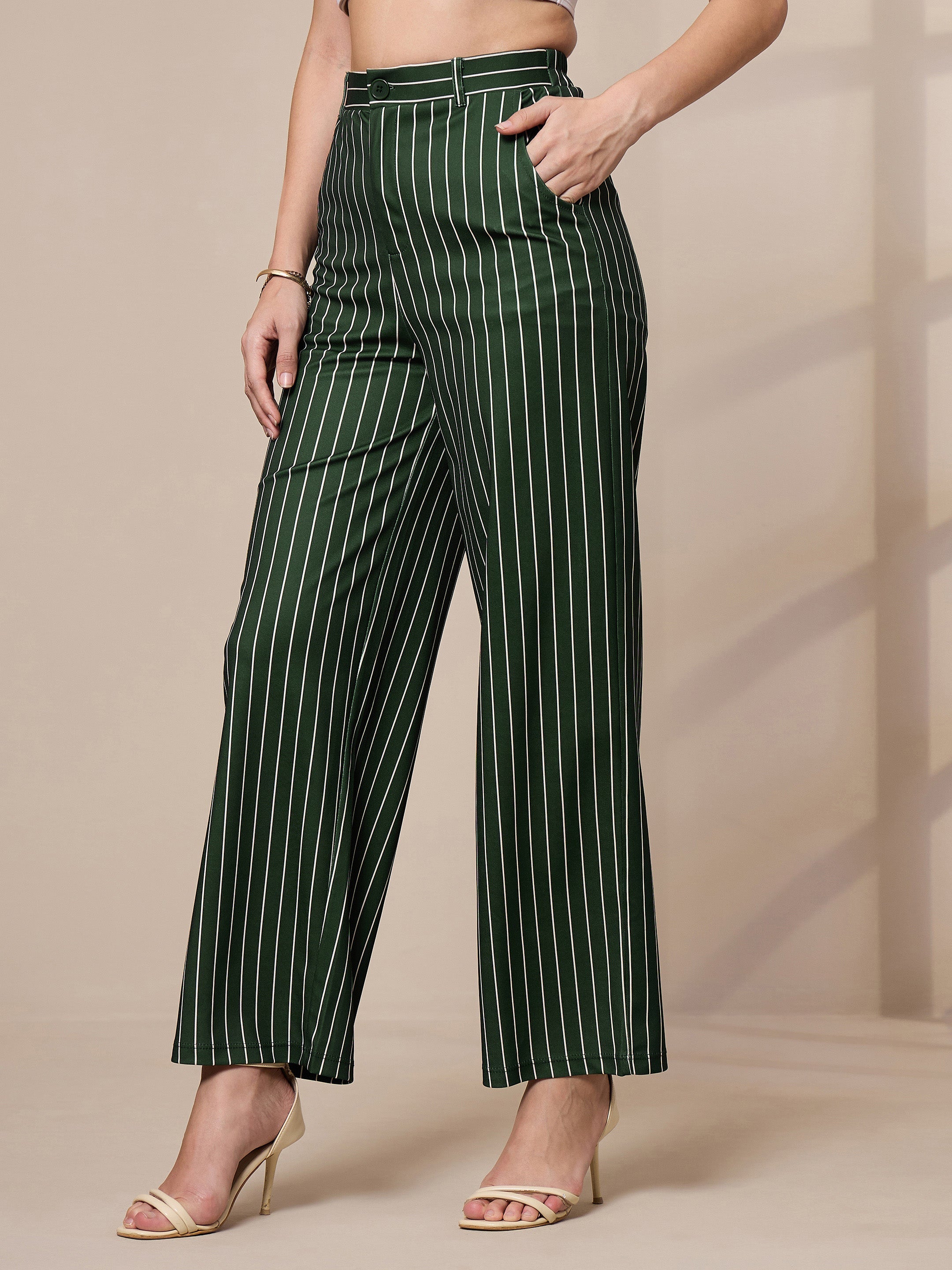 Women's Green Striped Pant - Sassafras