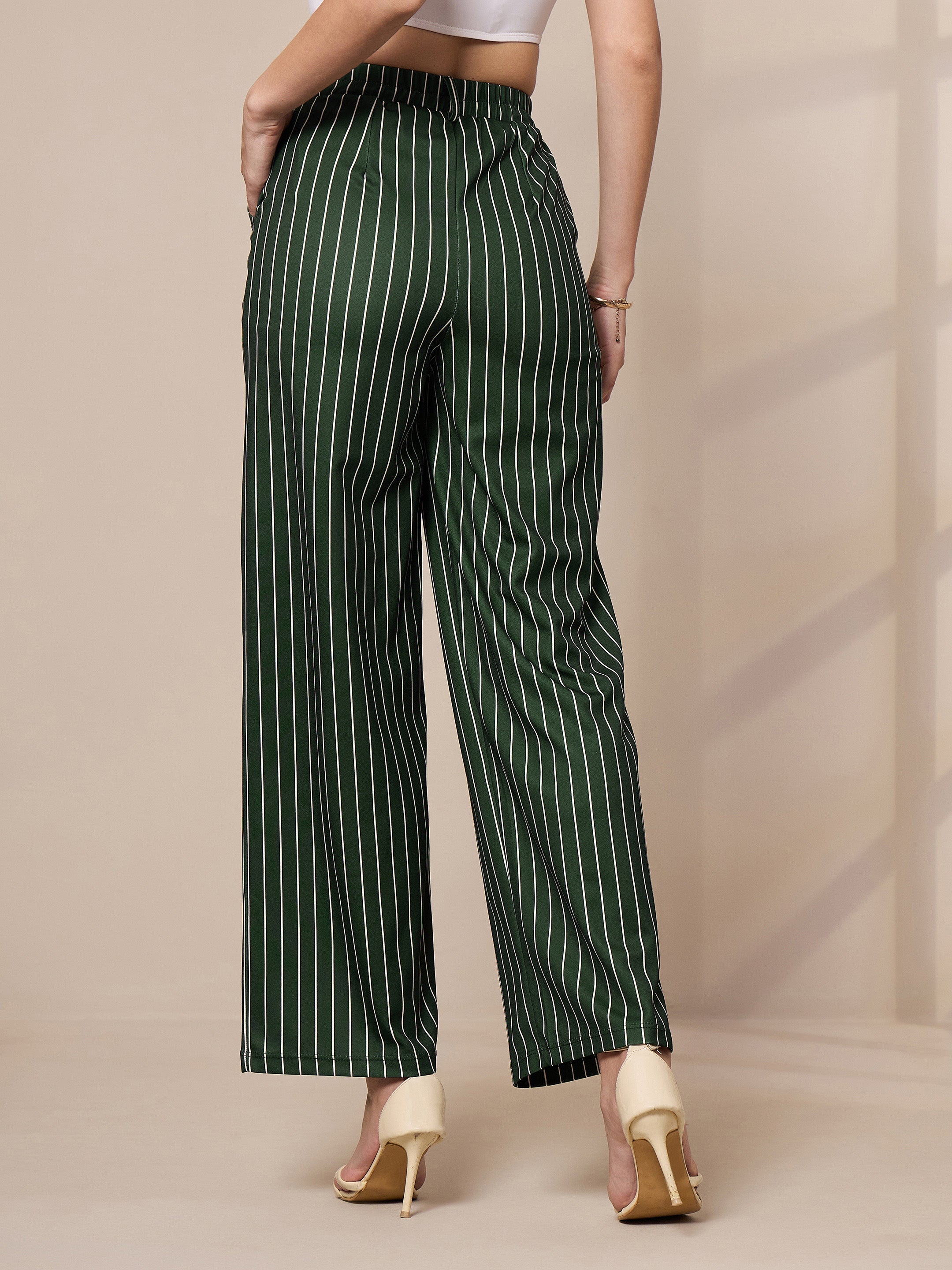 Women's Green Striped Pant - Sassafras