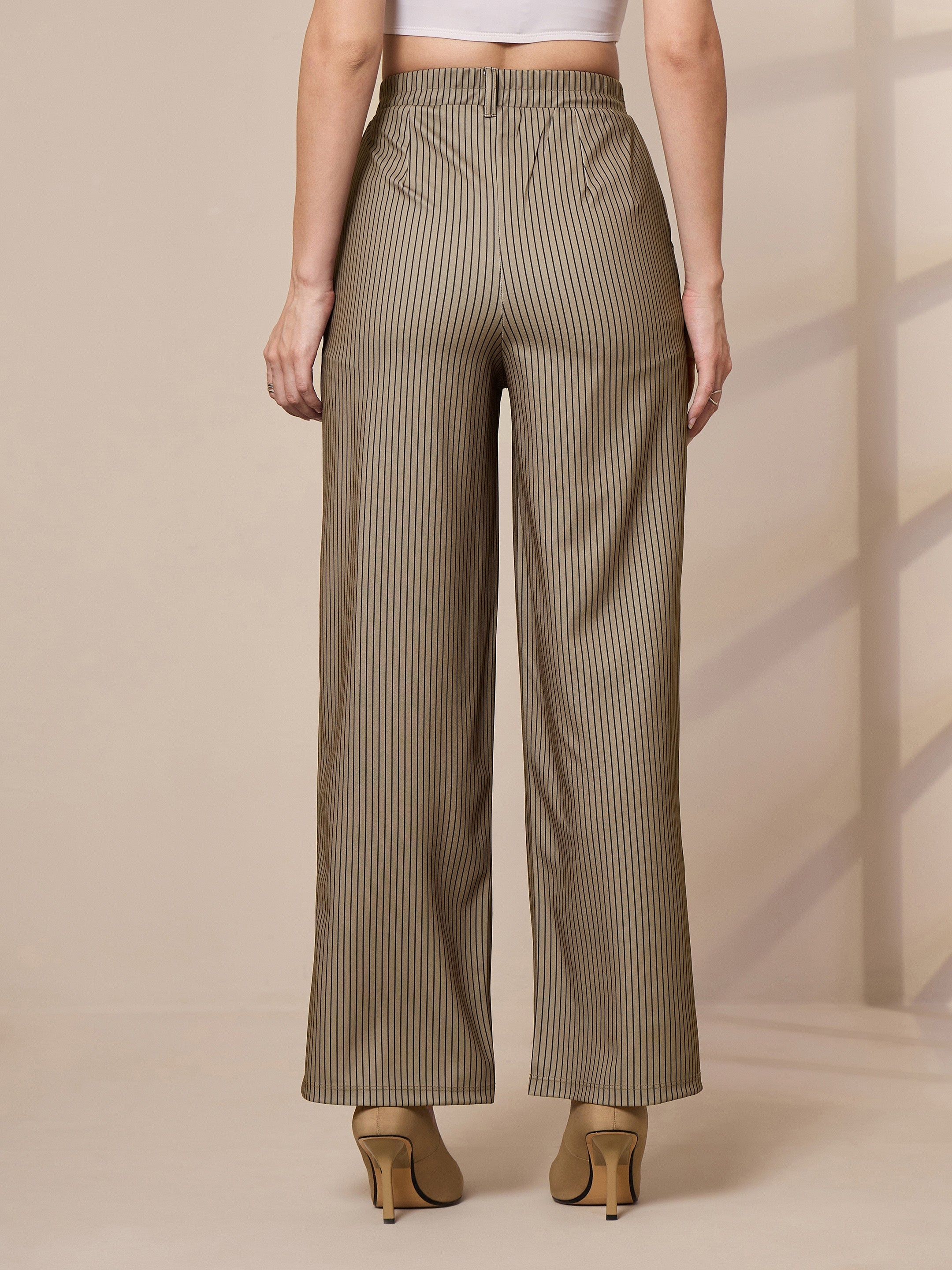 Women's Beige Striped Pant - Sassafras