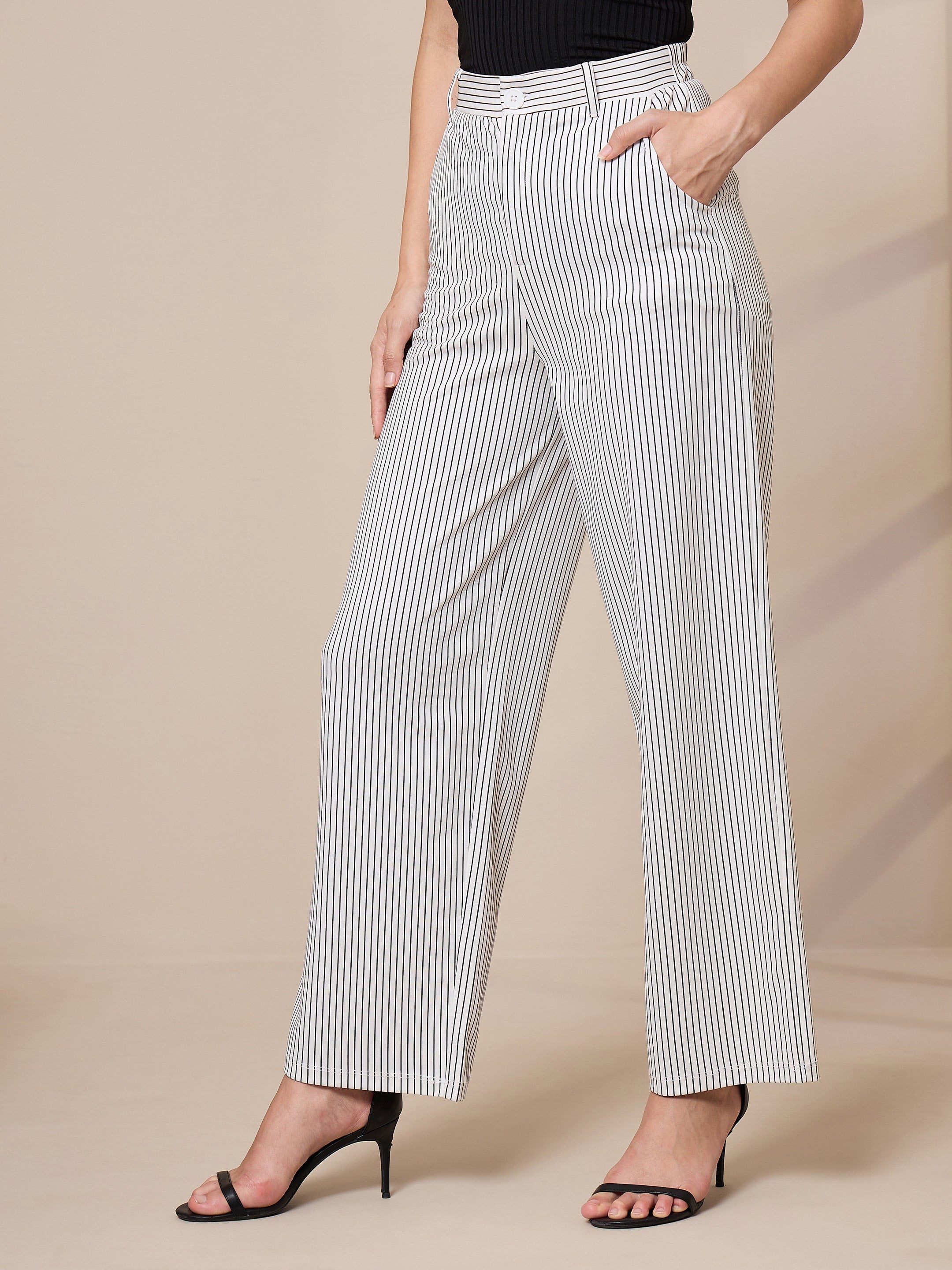 Women's White Striped Pant - Sassafras