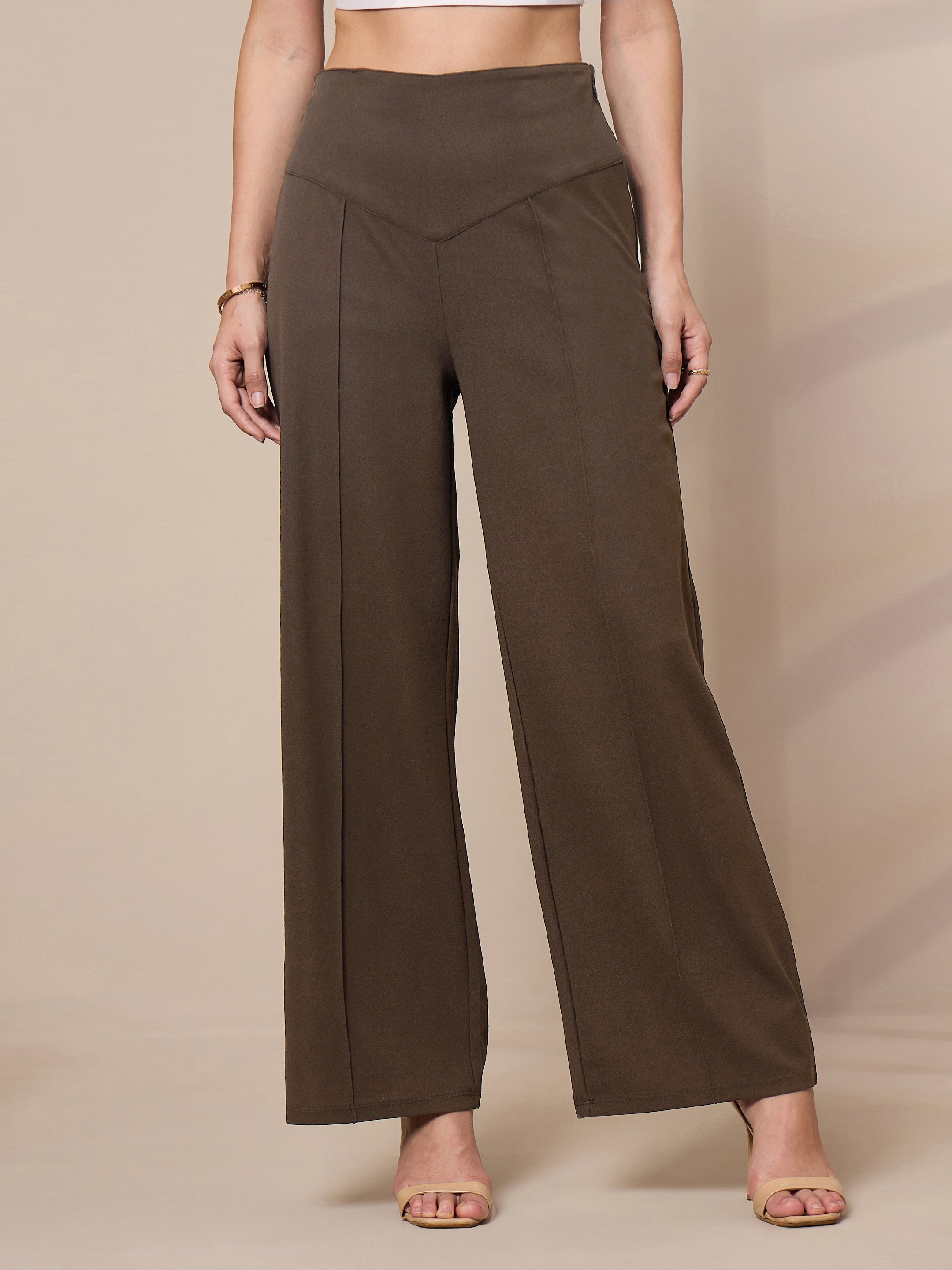 Women's Brown Solid Pant - Sassafras