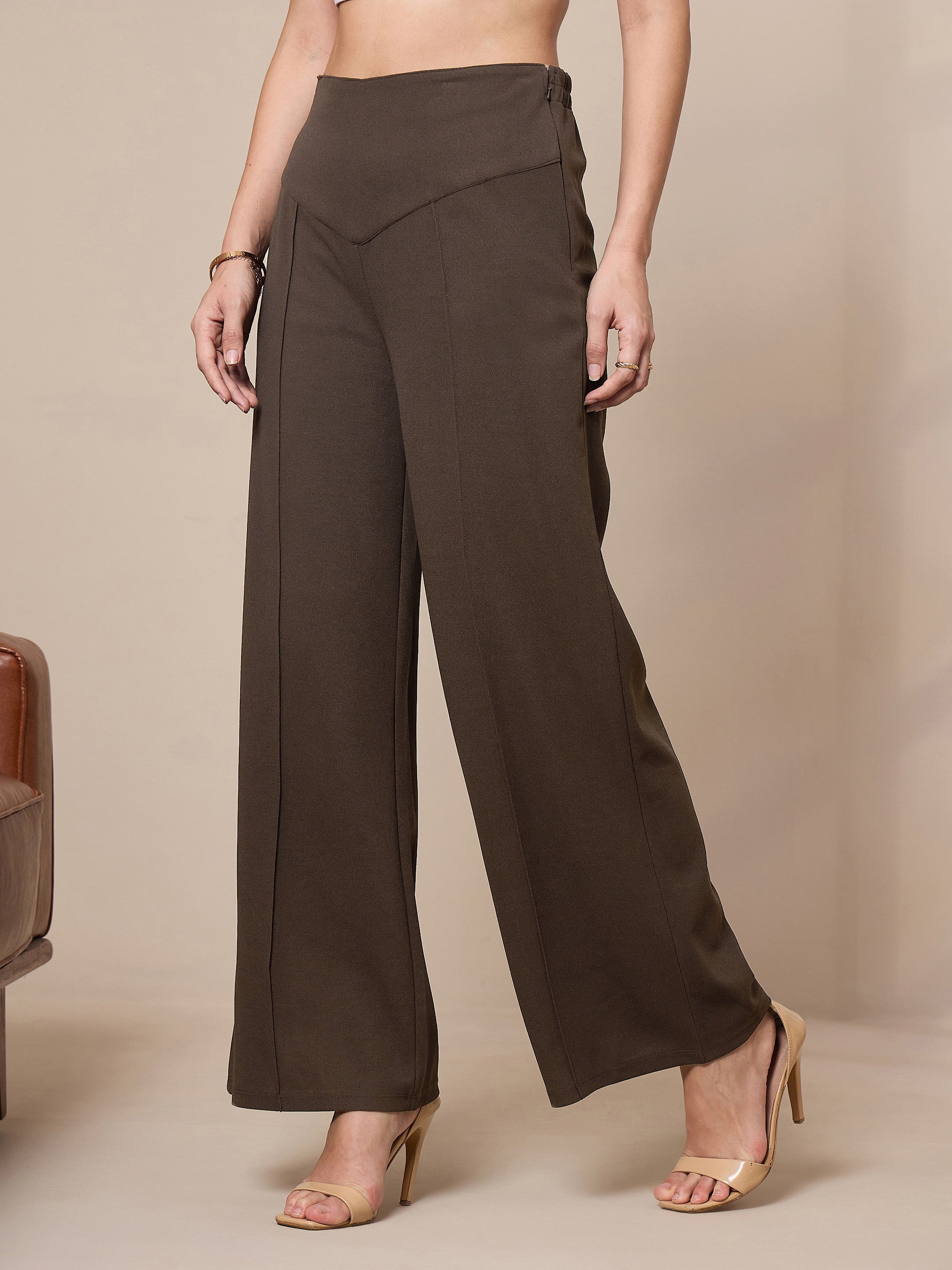 Women's Brown Solid Pant - Sassafras