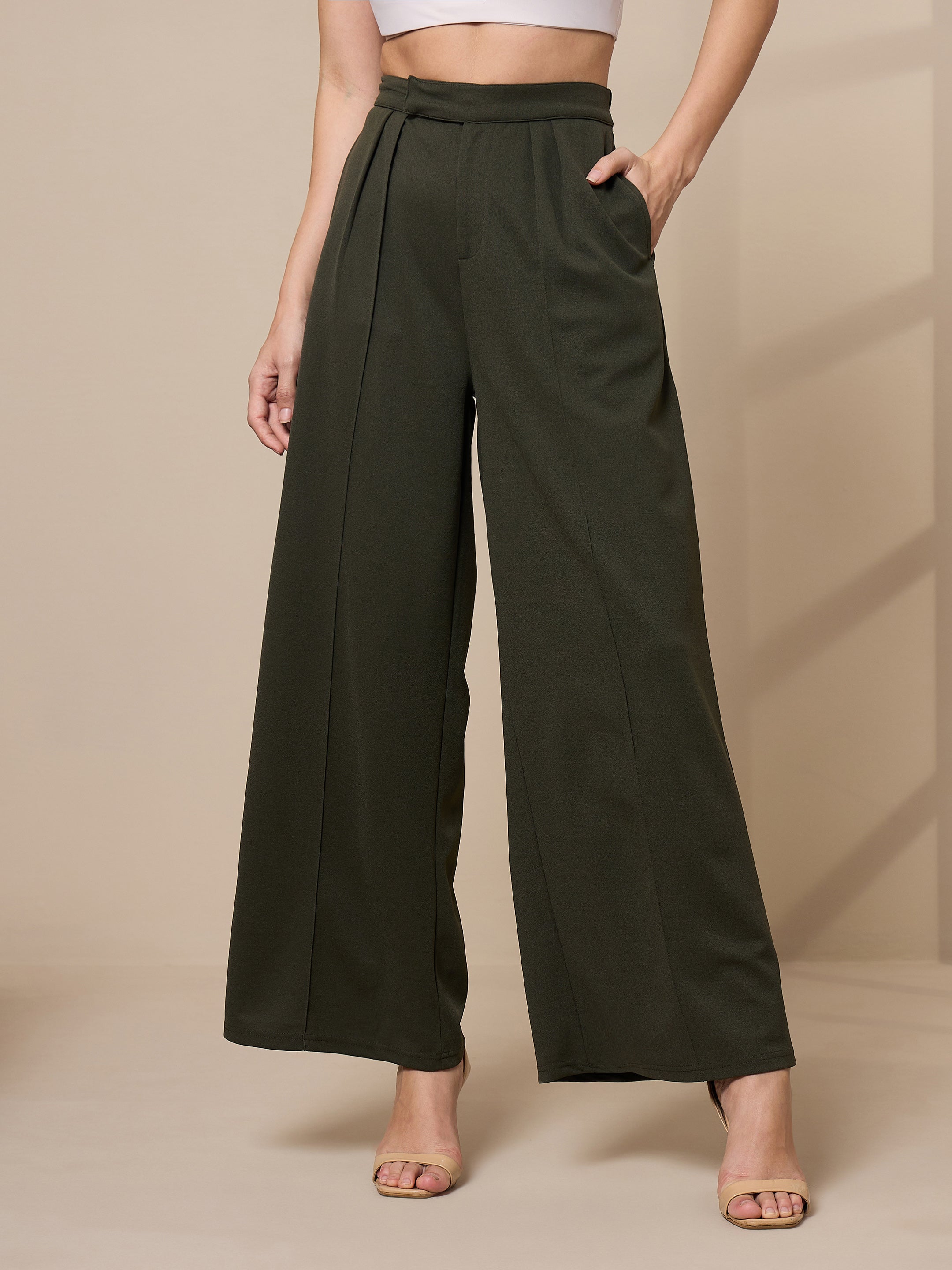 Women's Olive Solid Pant - Sassafras