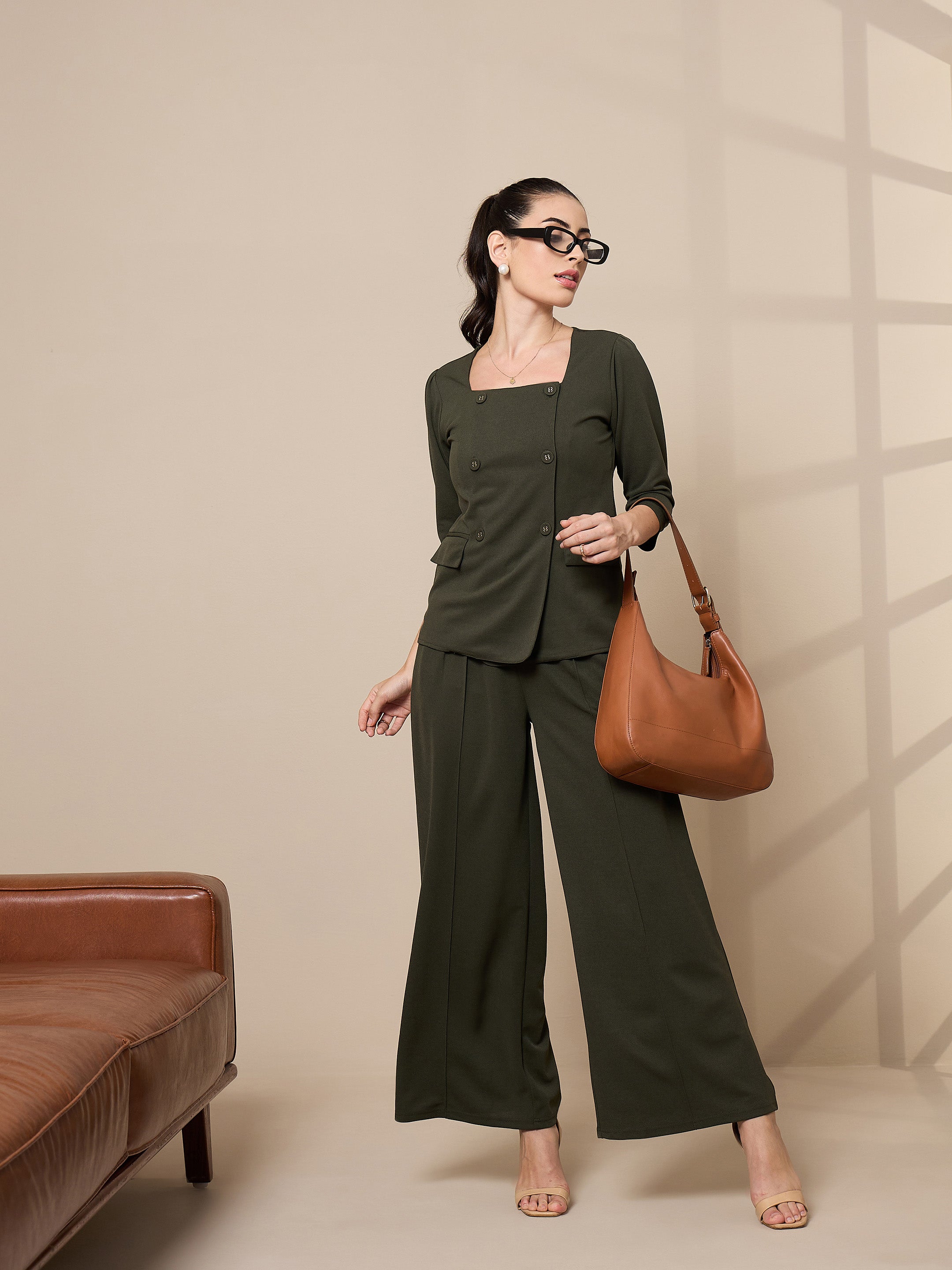 Women's Olive Solid Pant - Sassafras