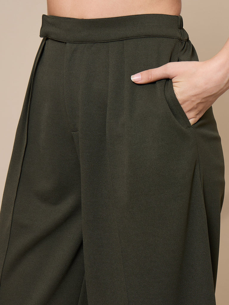 Women's Olive Solid Pant
