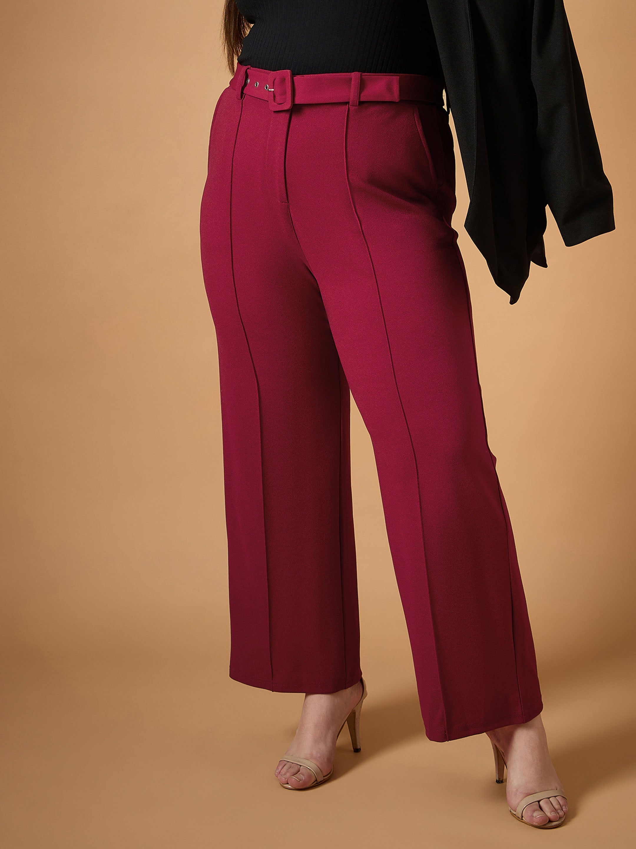 Women's Maroon Solid Pant - Sassafras