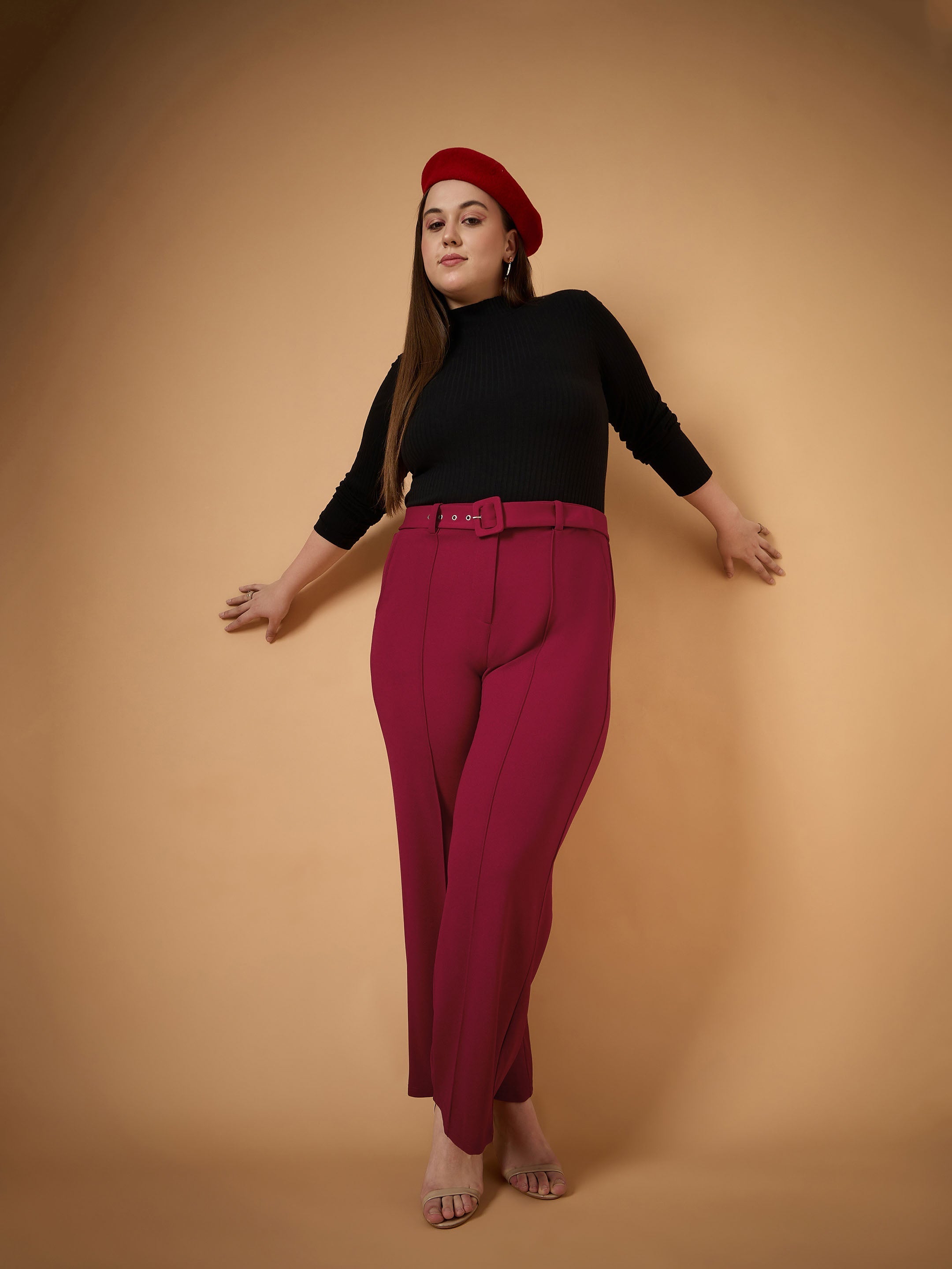 Women's Maroon Solid Pant - Sassafras