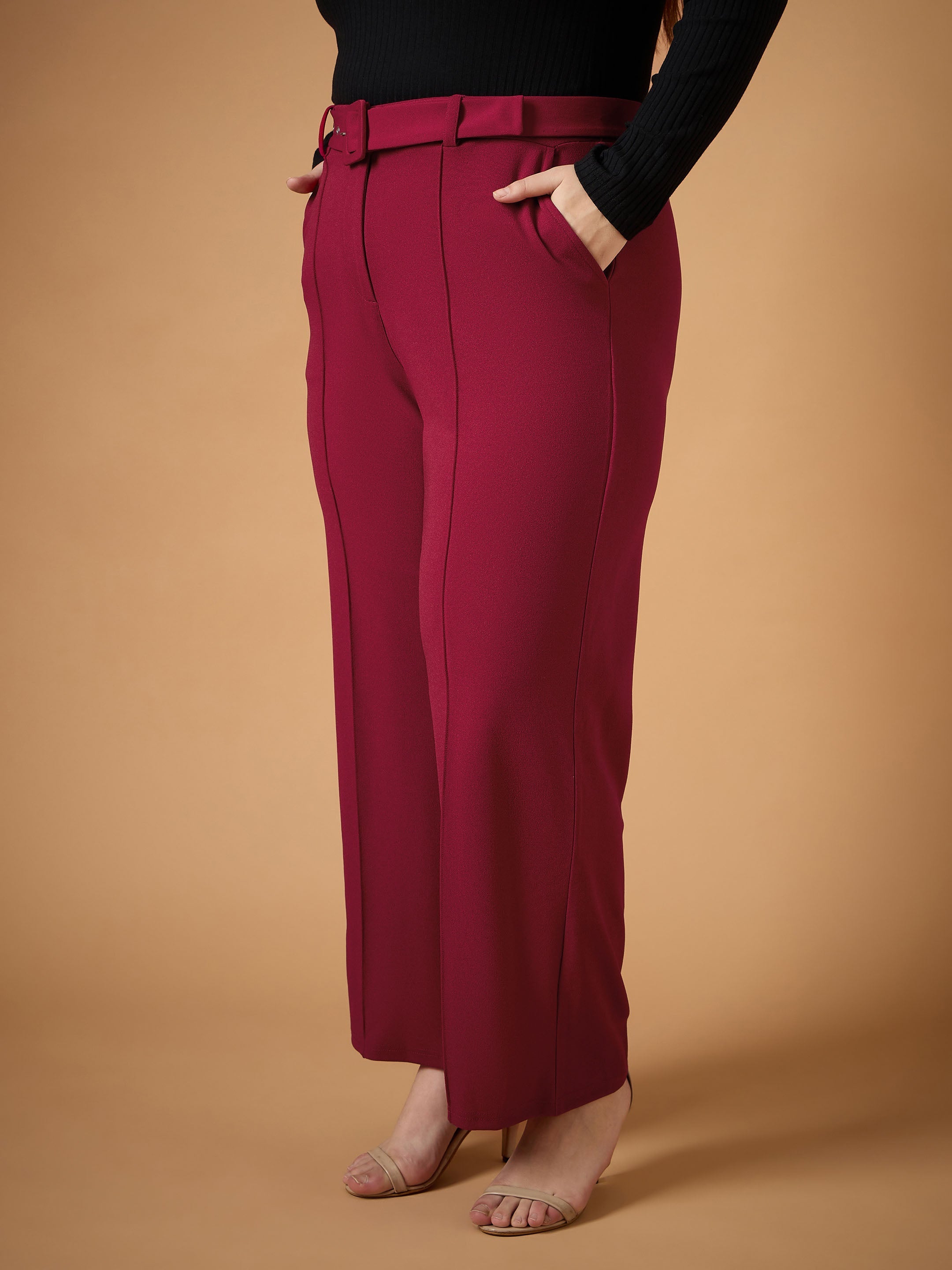 Women's Maroon Solid Pant - Sassafras