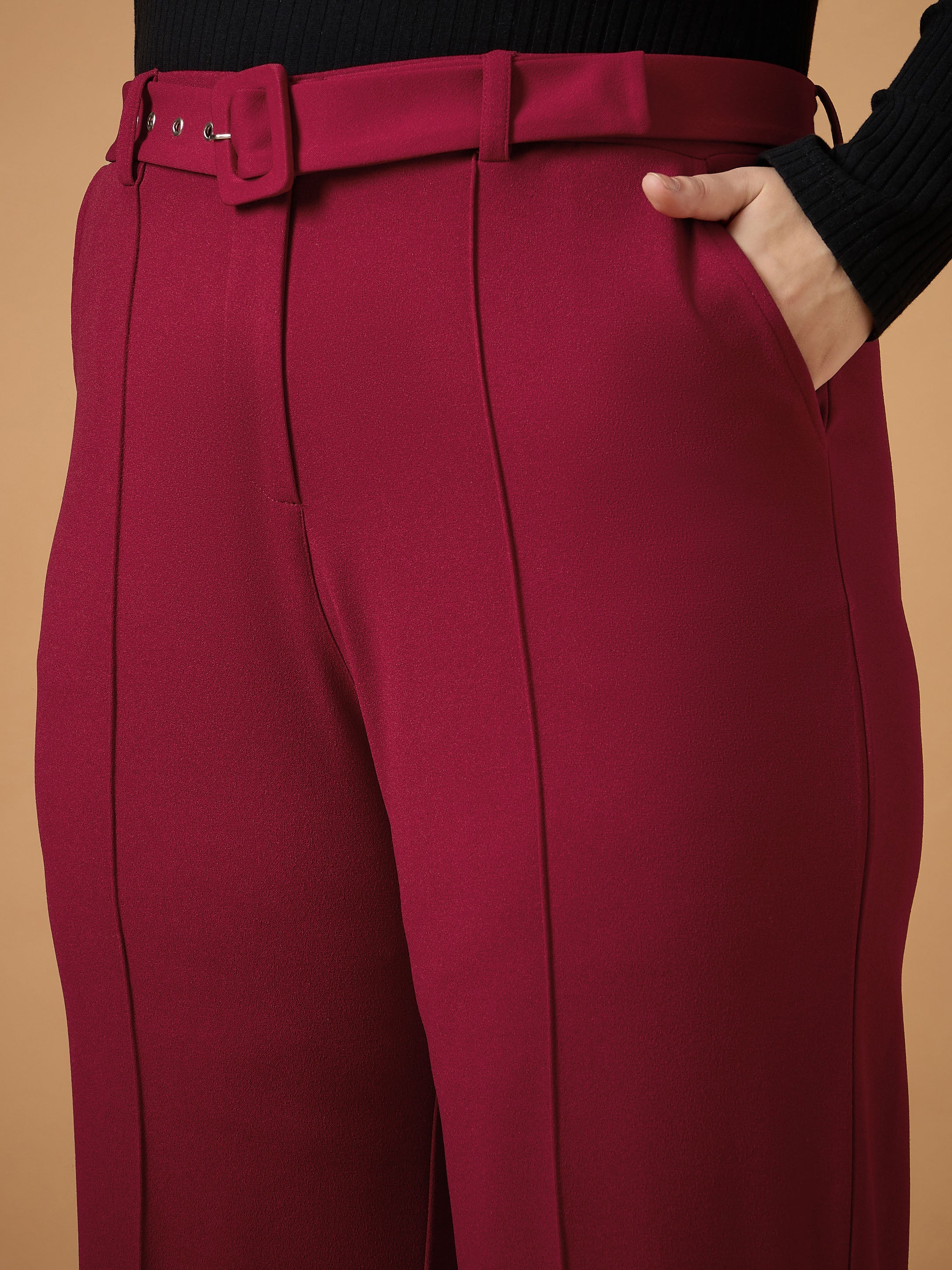 Women's Maroon Solid Pant - Sassafras