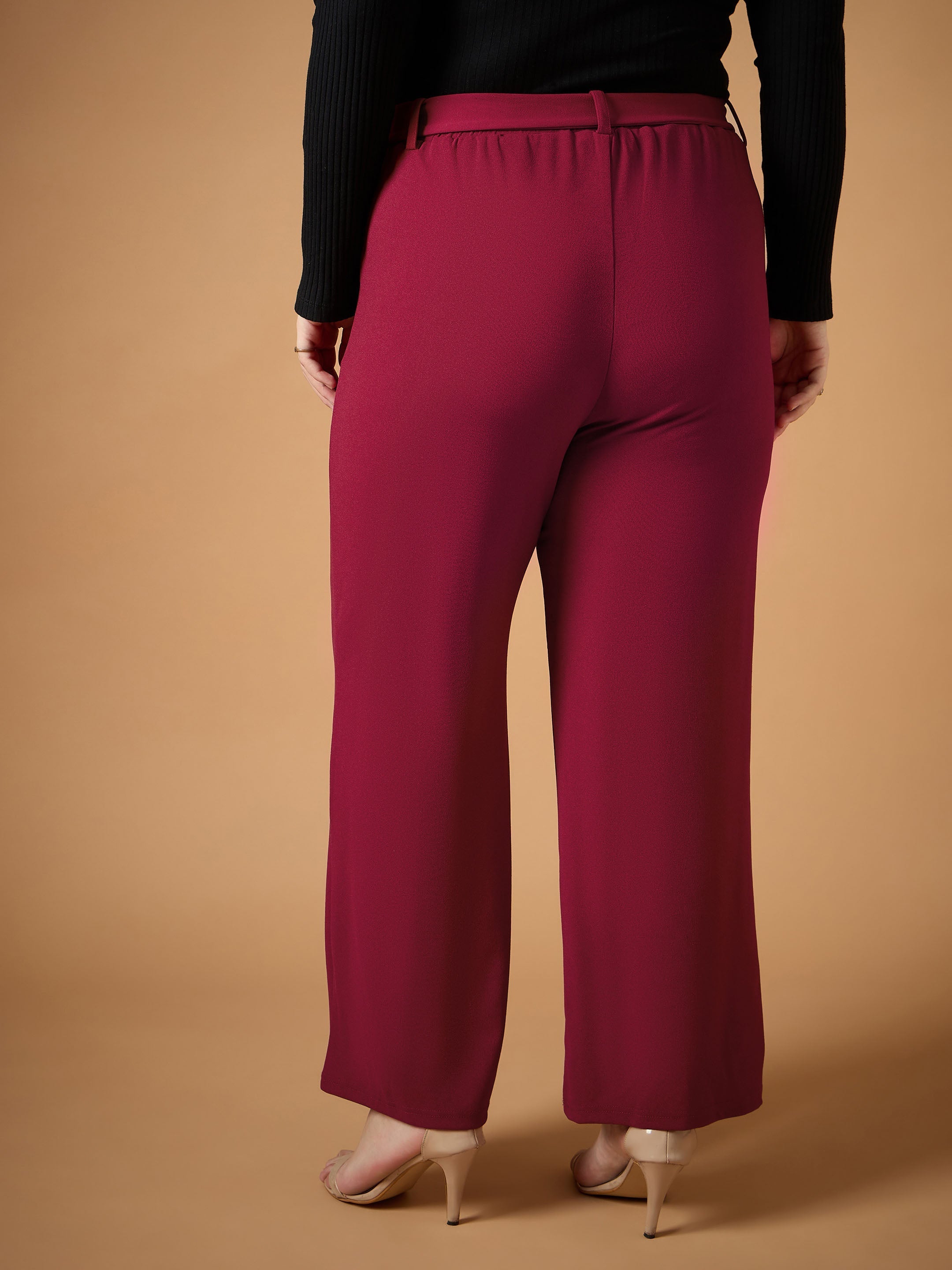 Women's Maroon Solid Pant - Sassafras