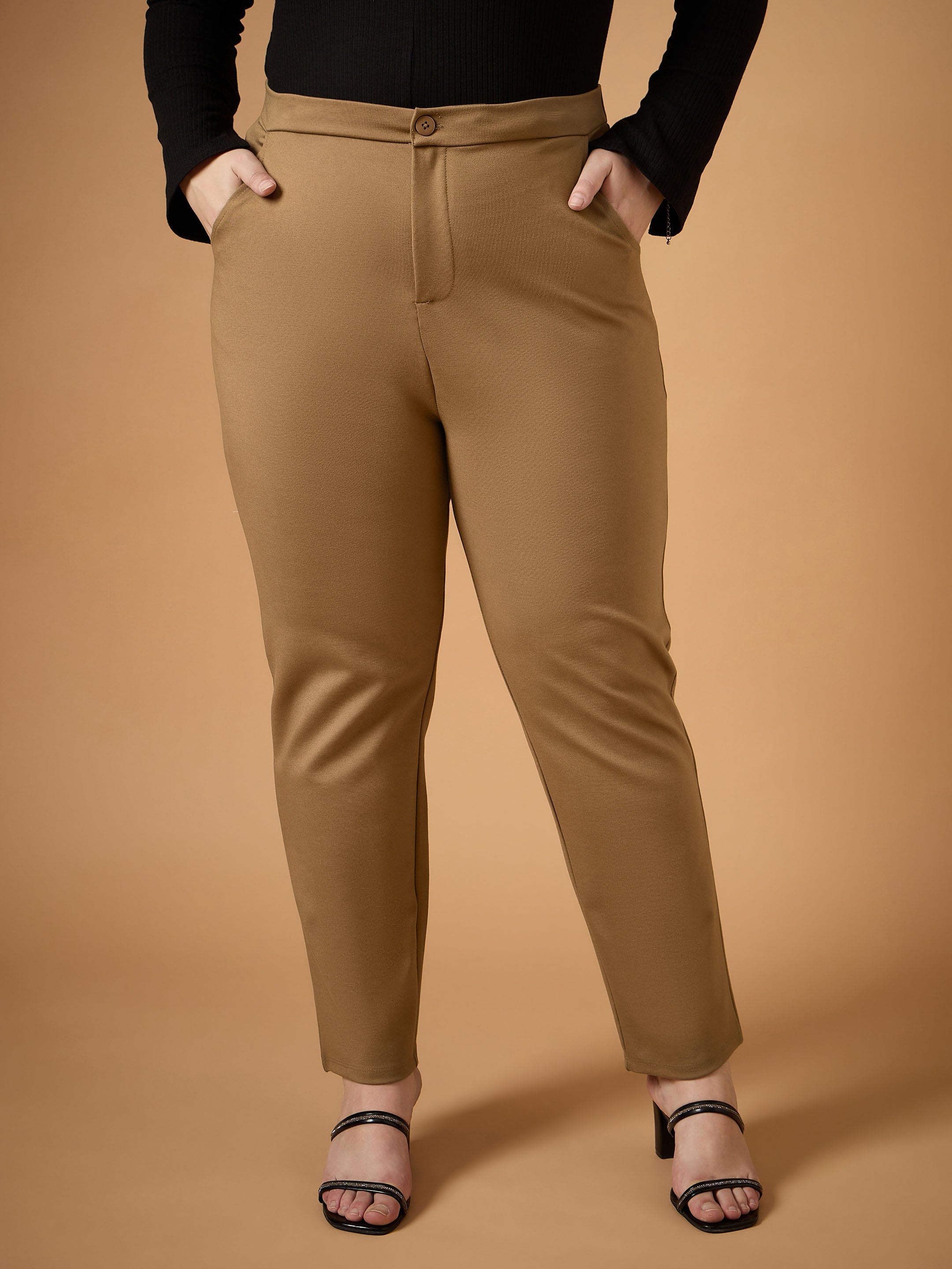 Women's Beige Solid Pant - Sassafras