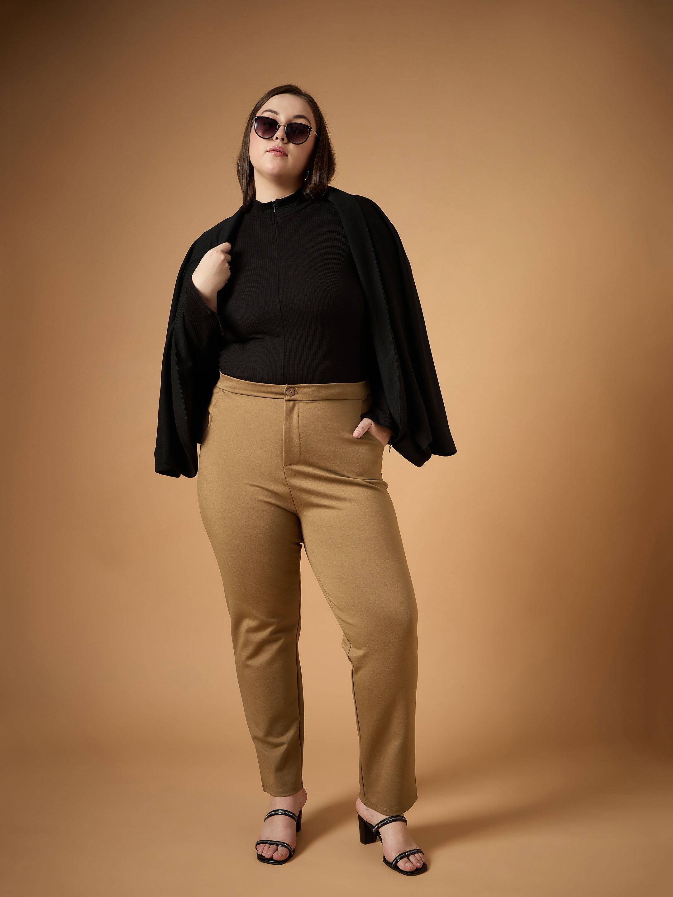 Women's Beige Solid Pant - Sassafras