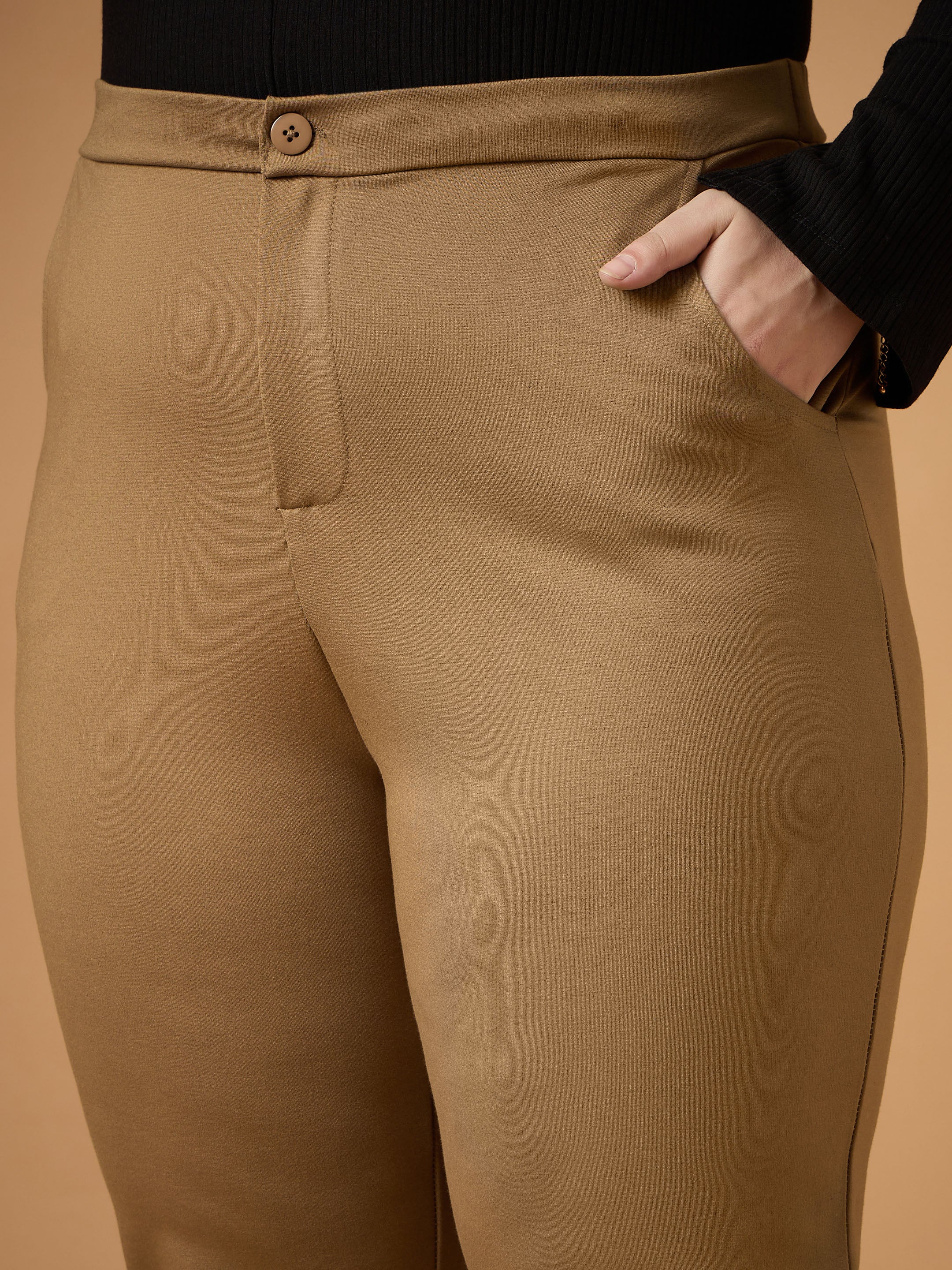 Women's Beige Solid Pant - Sassafras