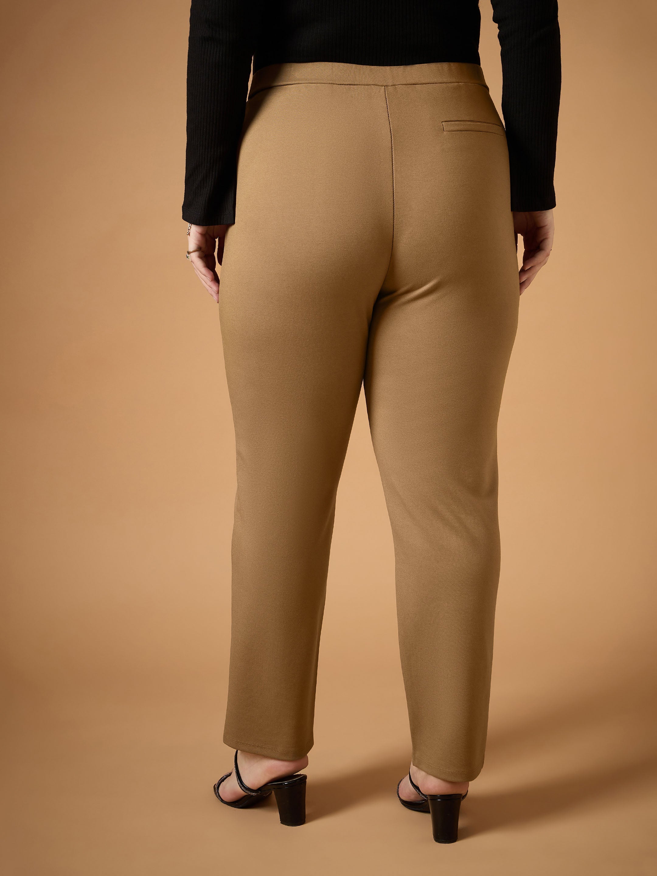 Women's Beige Solid Pant - Sassafras