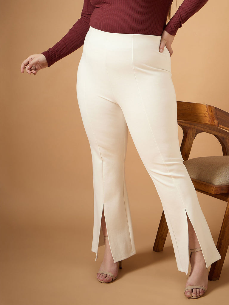 Women's White Solid Pant