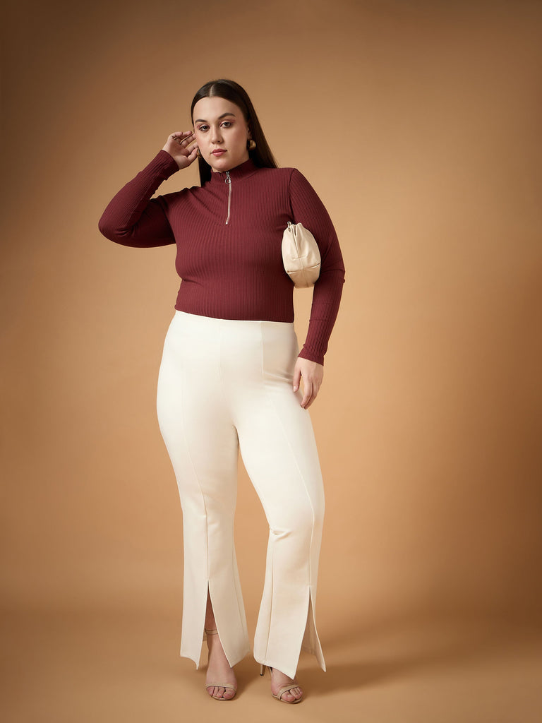 Women's White Solid Pant