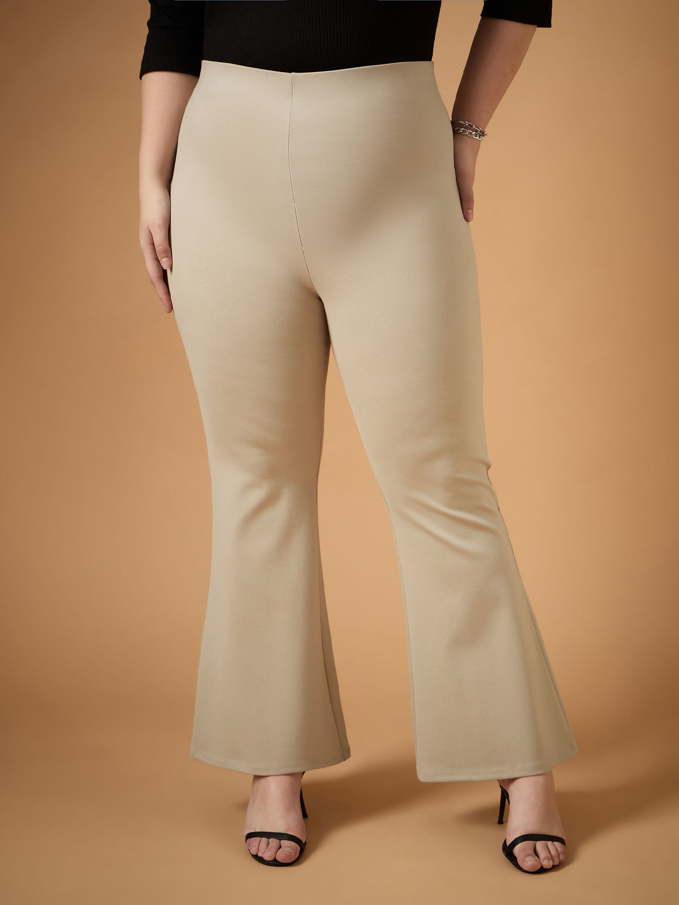 Women's Beige Solid Pant - Sassafras