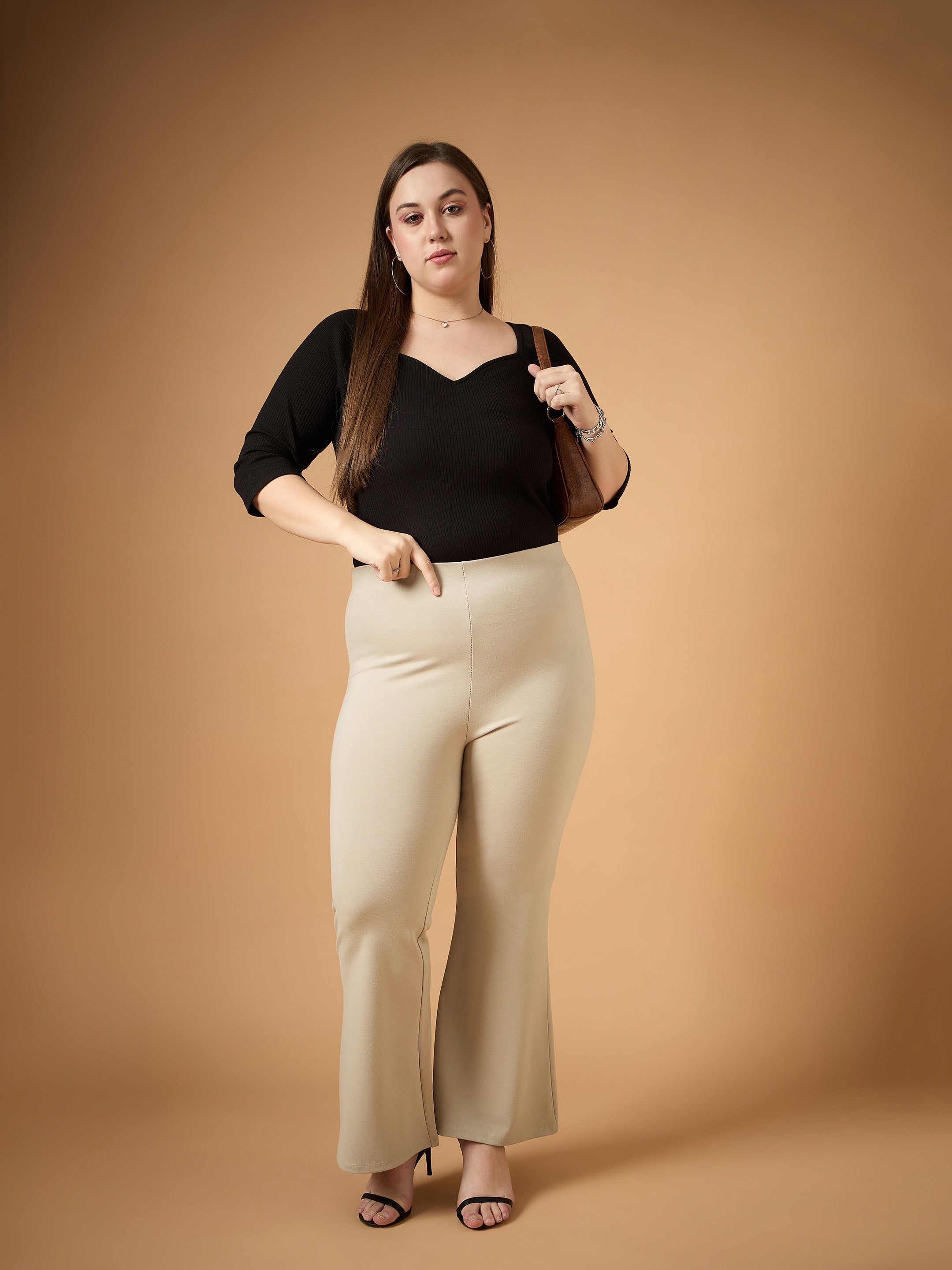 Women's Beige Solid Pant - Sassafras