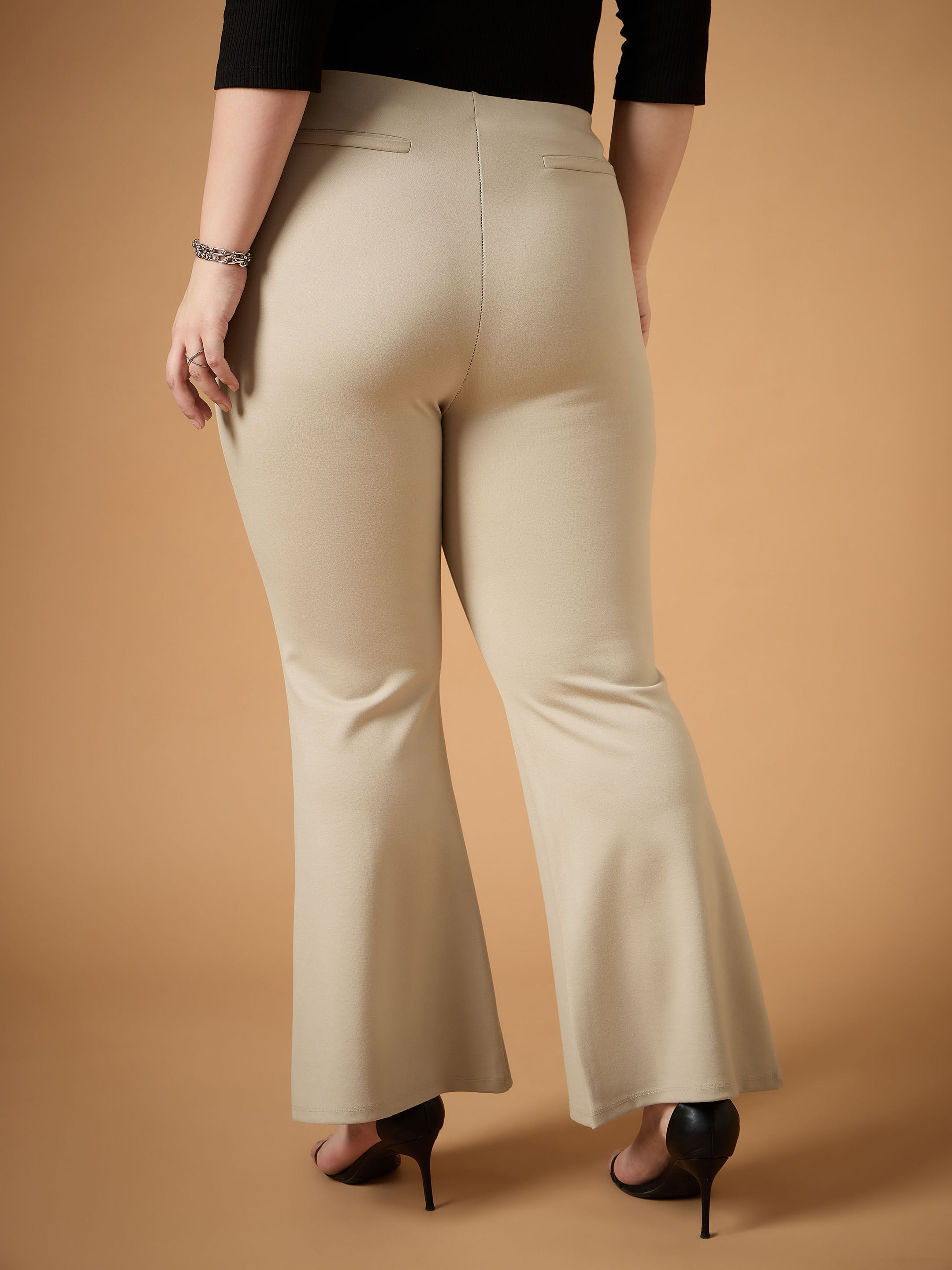 Women's Beige Solid Pant - Sassafras