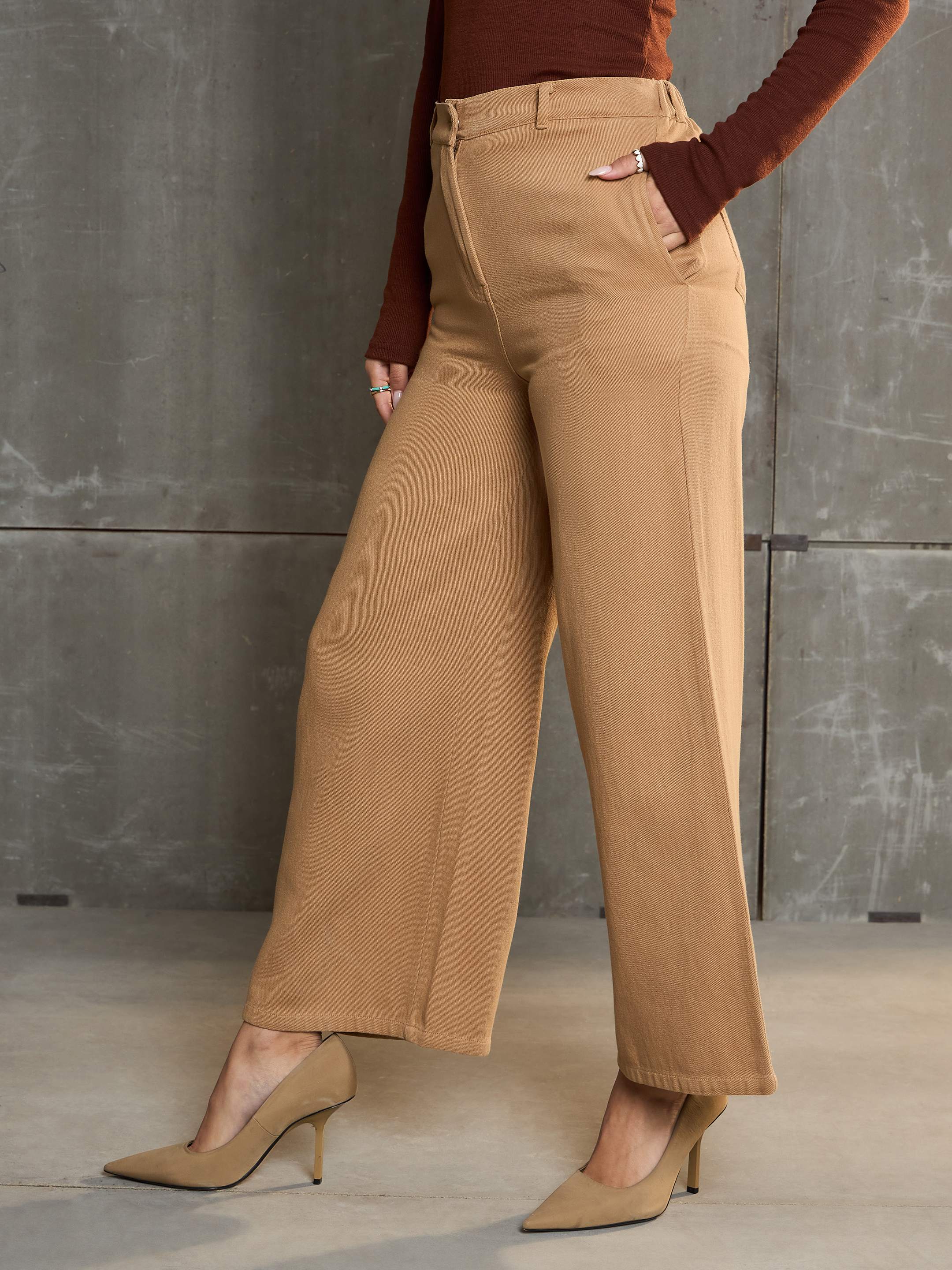 Women's Brown Denim Flared Pants-SASSAFRAS