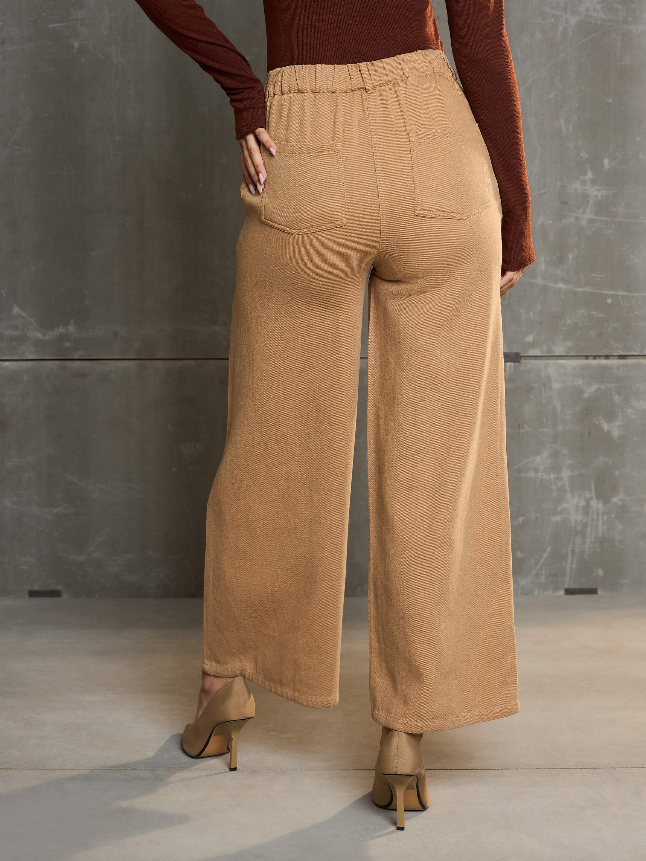 Women's Brown Denim Flared Pants-SASSAFRAS