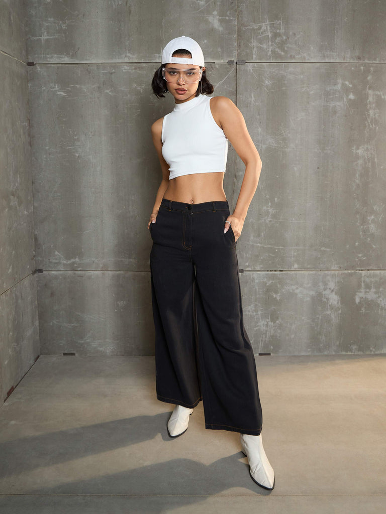 Women's Charcoal Denim Flared Pan