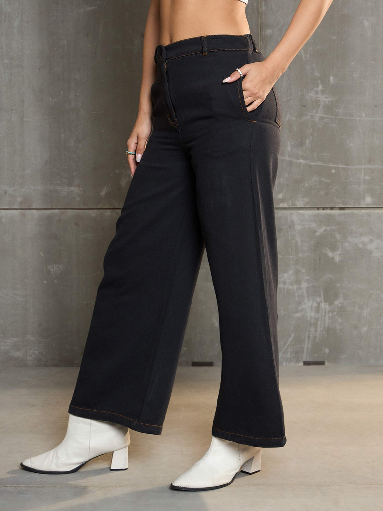 Women's Charcoal Denim Flared Pan