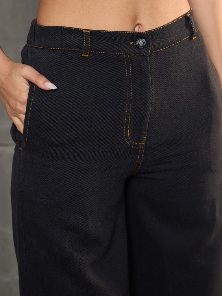 Women's Charcoal Denim Flared Pan