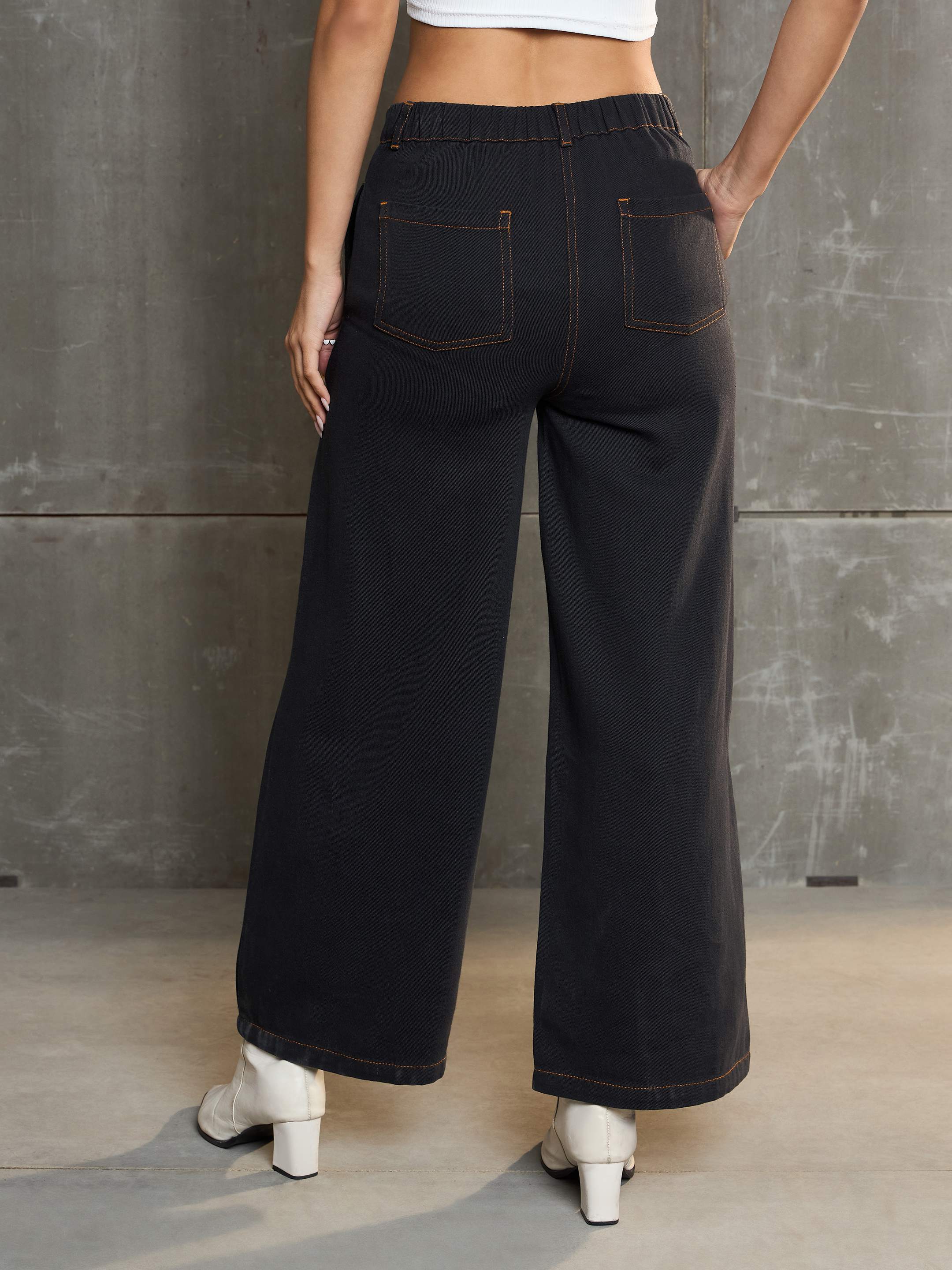 Women's Charcoal Denim Flared Pants-SASSAFRAS