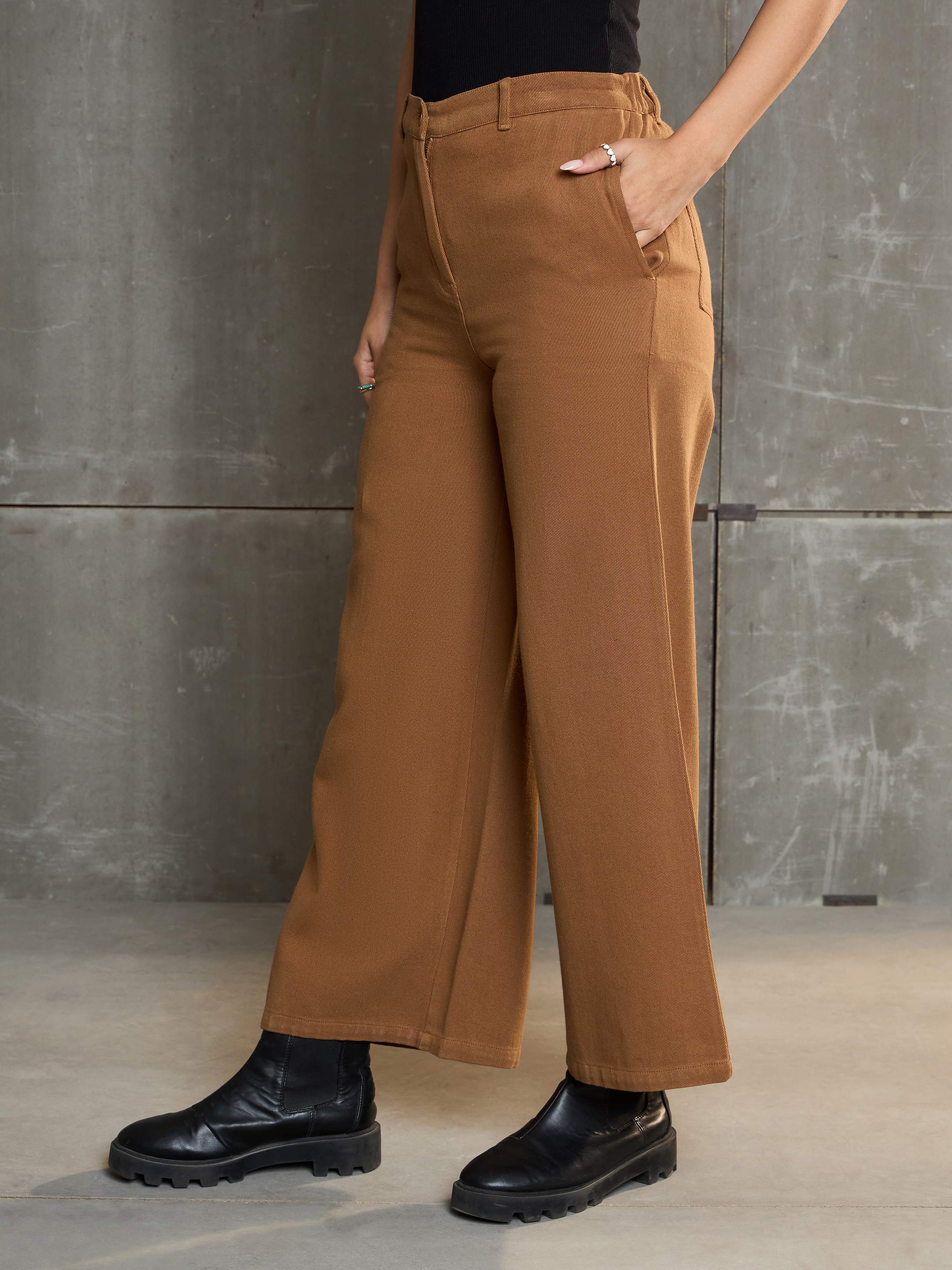 Women's Dark Brown Denim Flared Pants-SASSAFRAS