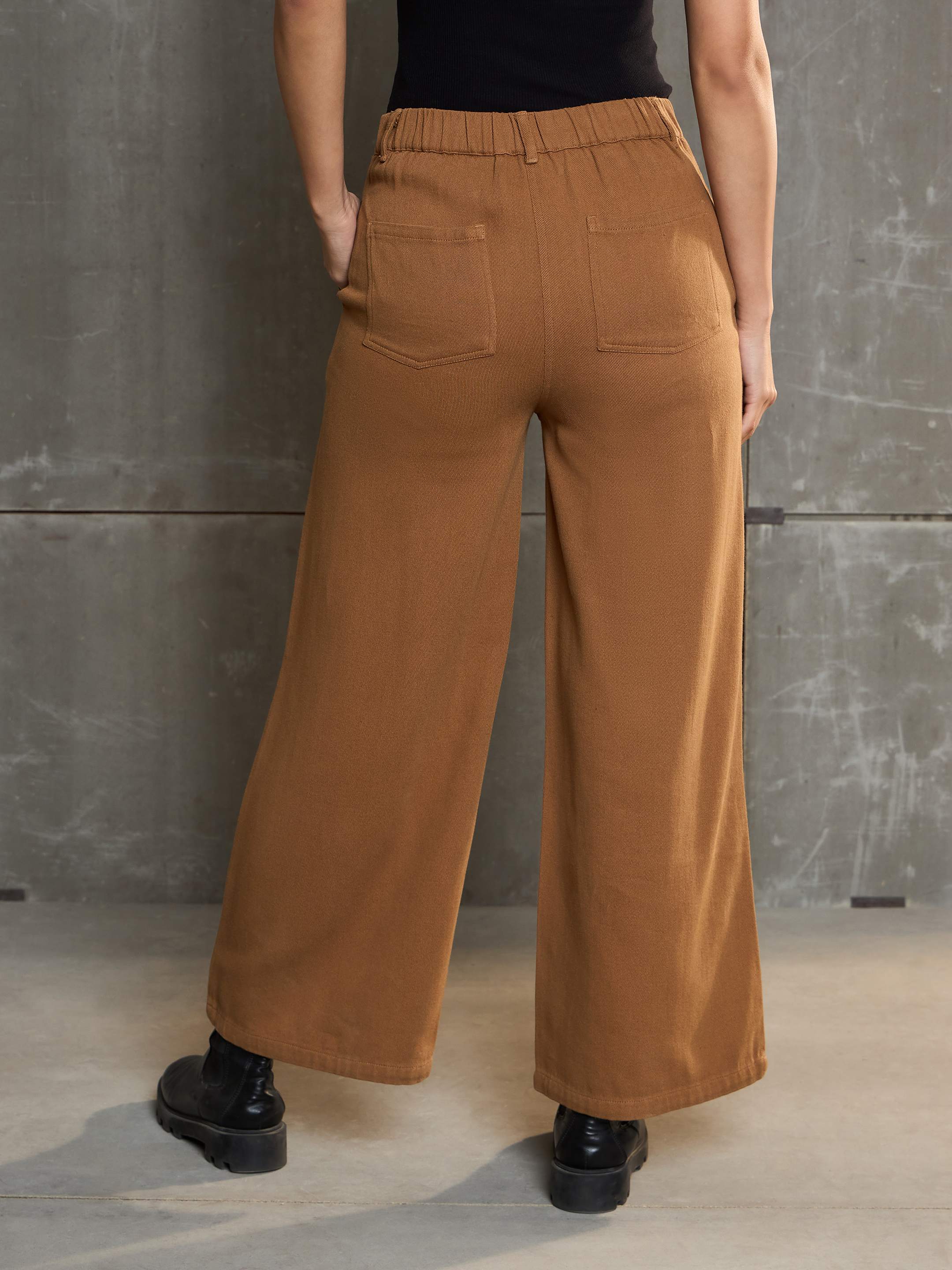 Women's Dark Brown Denim Flared Pants-SASSAFRAS