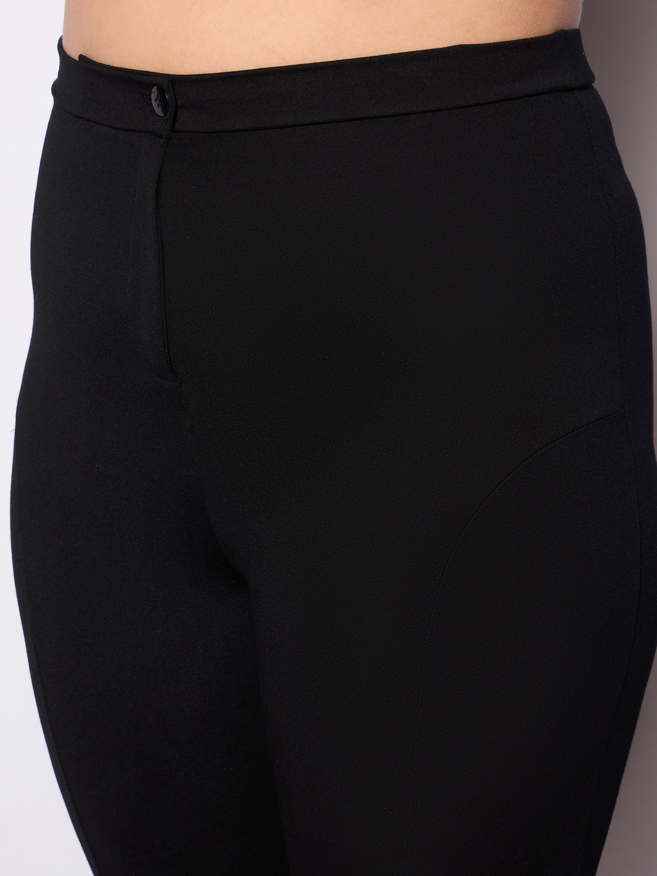 Women's Black Roma Front Zipper Mom Fit Pants-SASSAFRAS