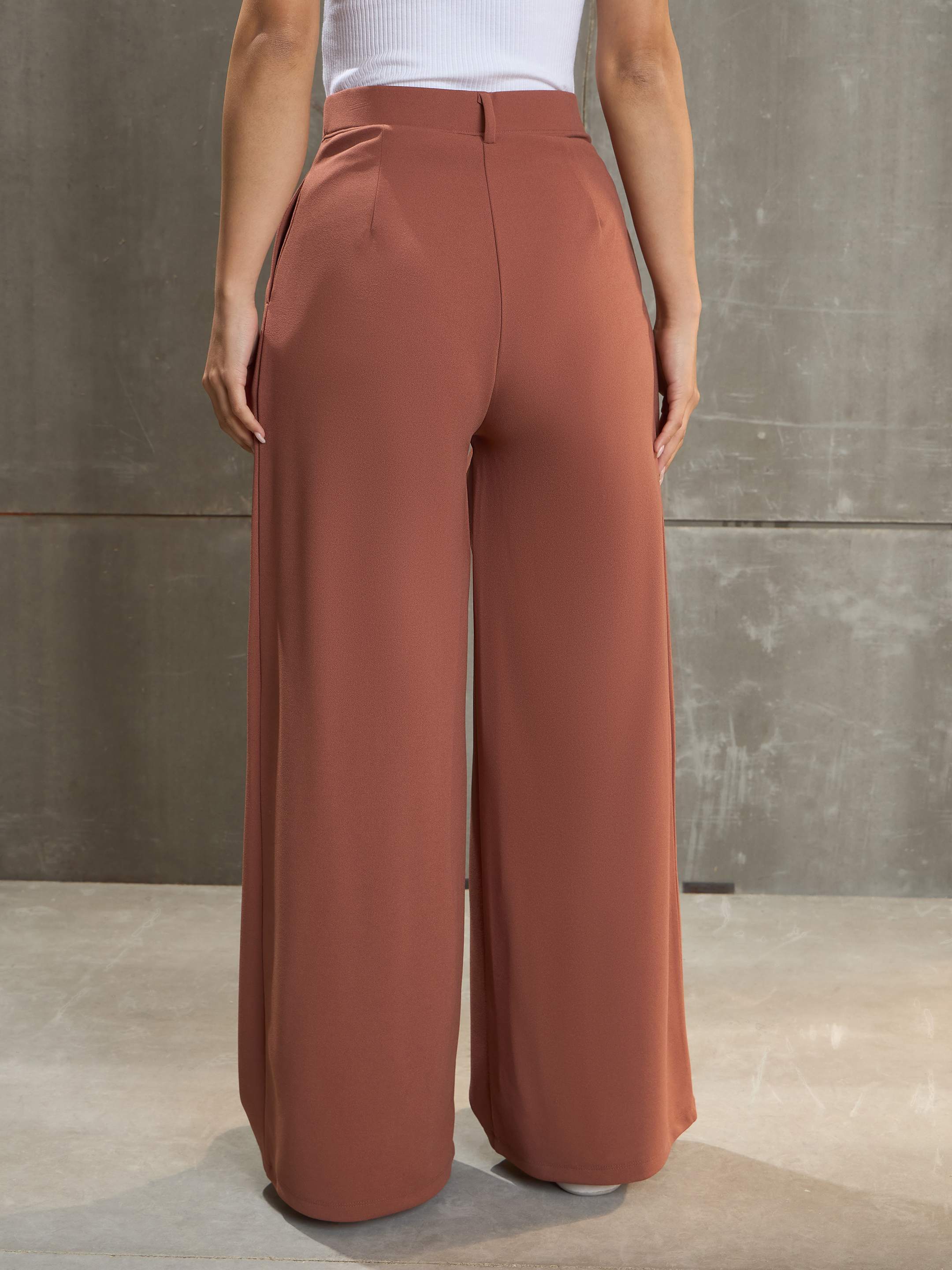 Women's Rust Front Wrap Pleated Wide Leg Pants-SASSAFRAS