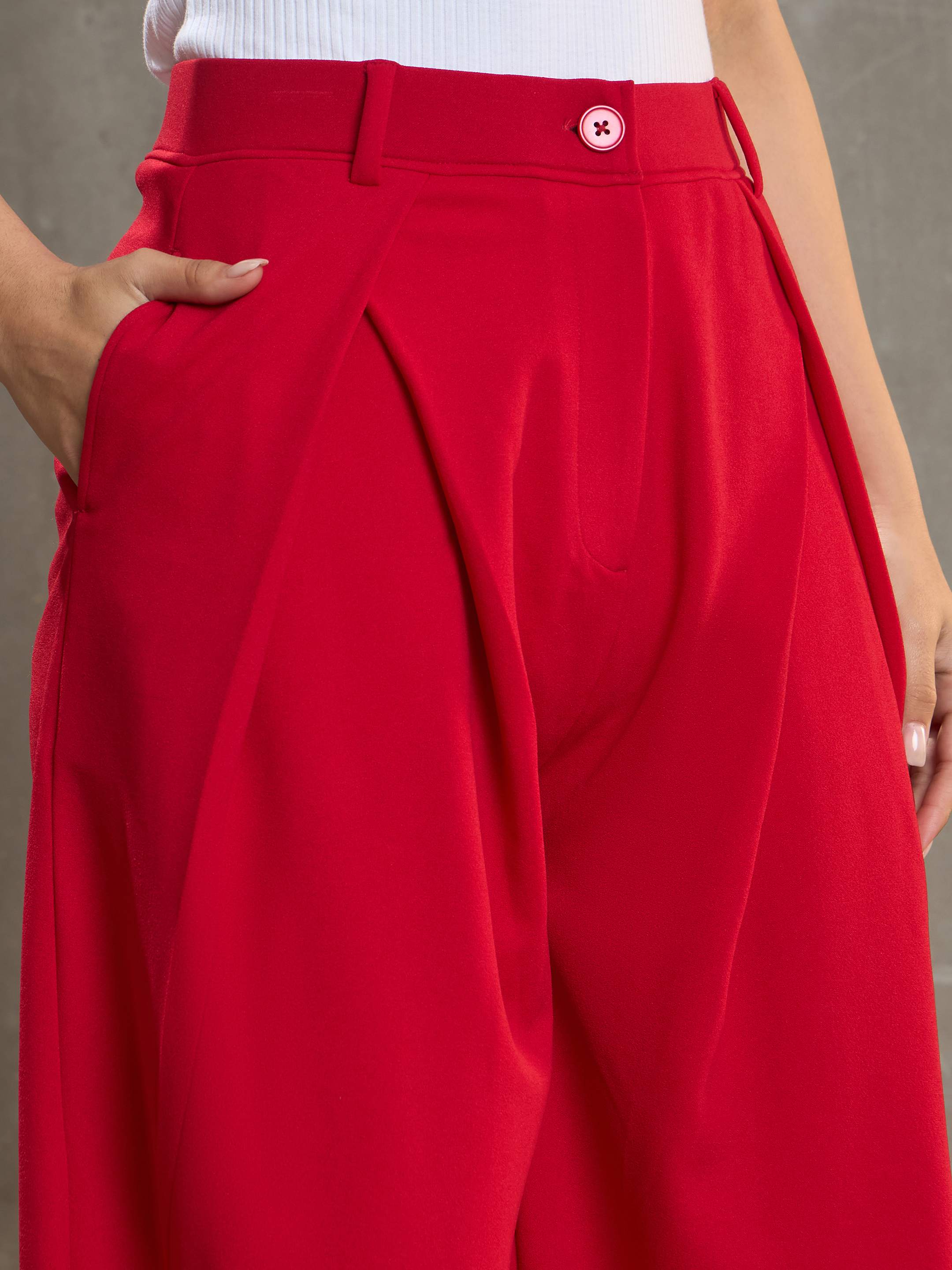 Women's Red Front Wrap Pleated Wide Leg Pants-SASSAFRAS