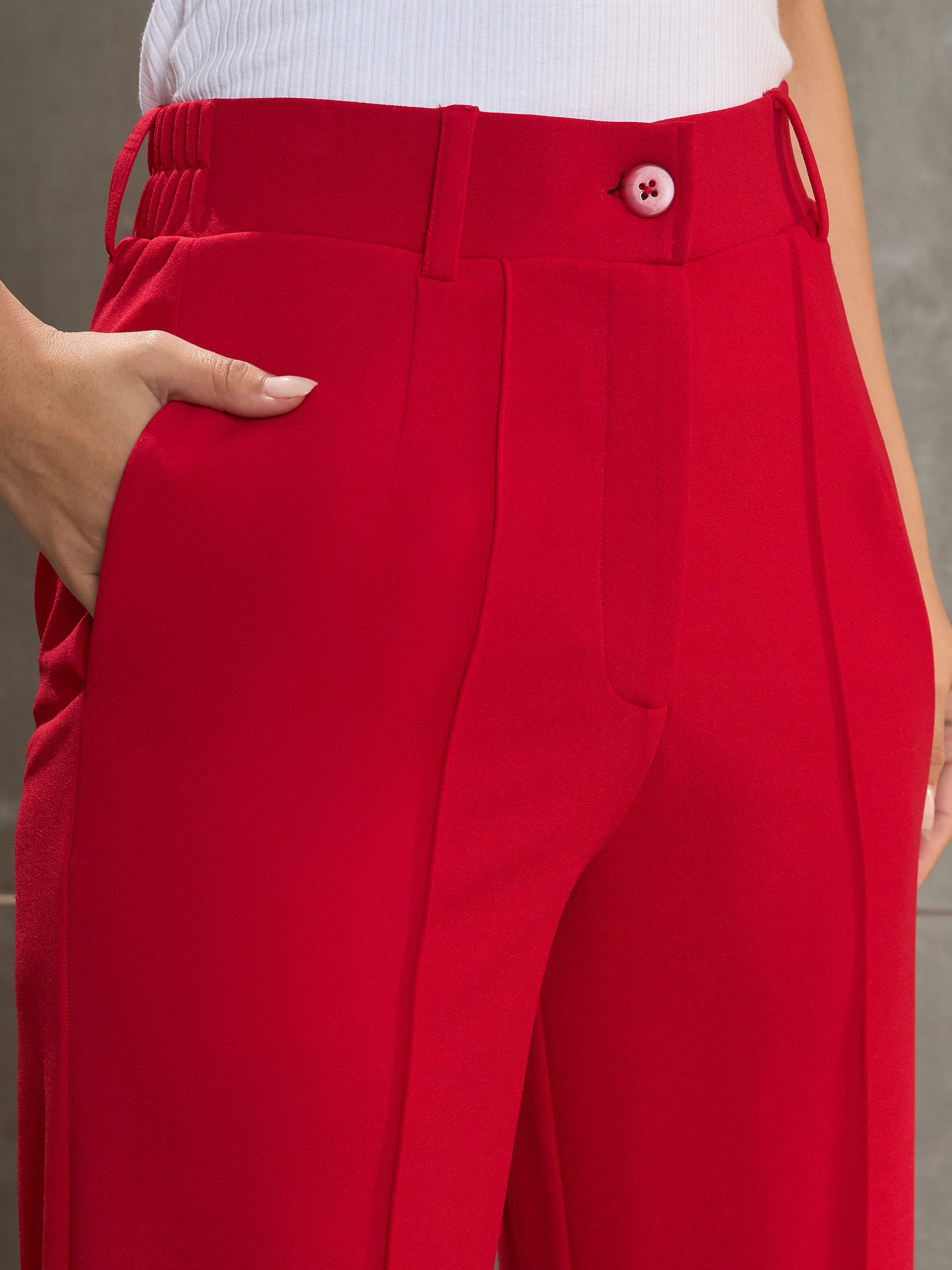 Women's Red Front Darted Straight Pants-SASSAFRAS