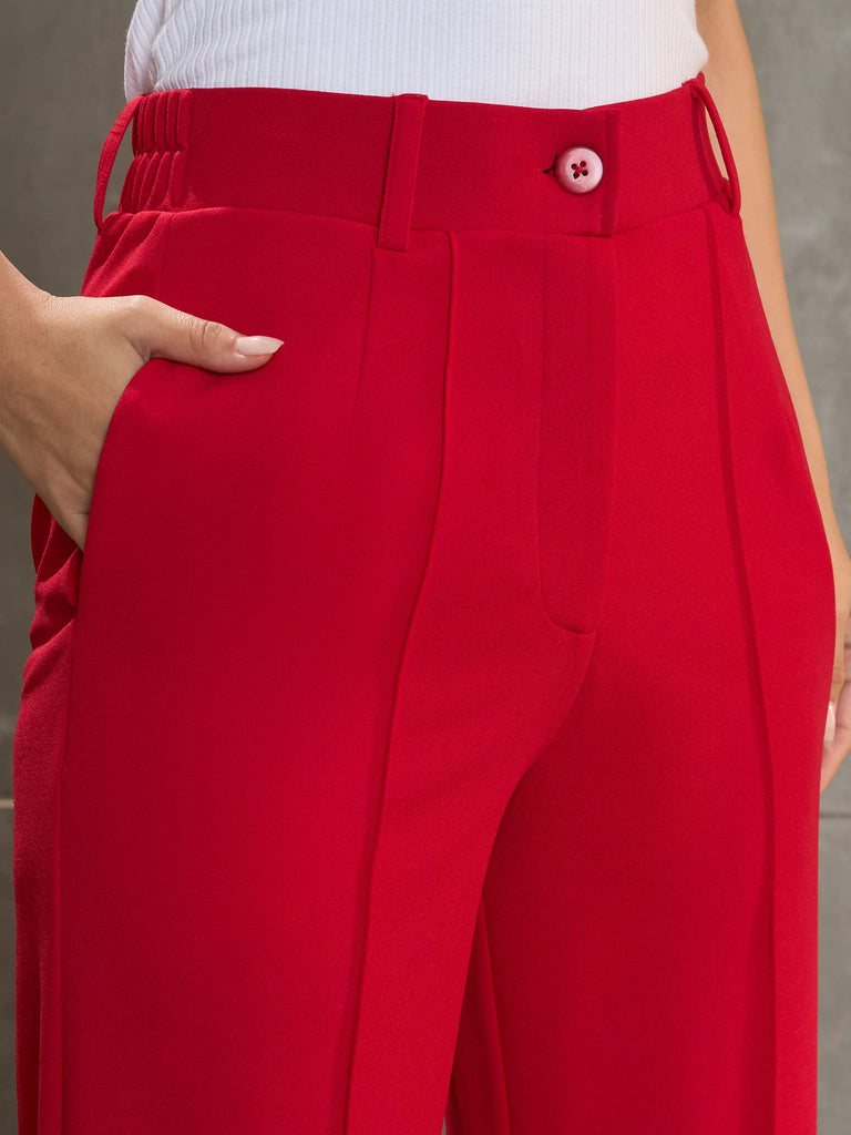 Women's Red Front Darted Straight Pan