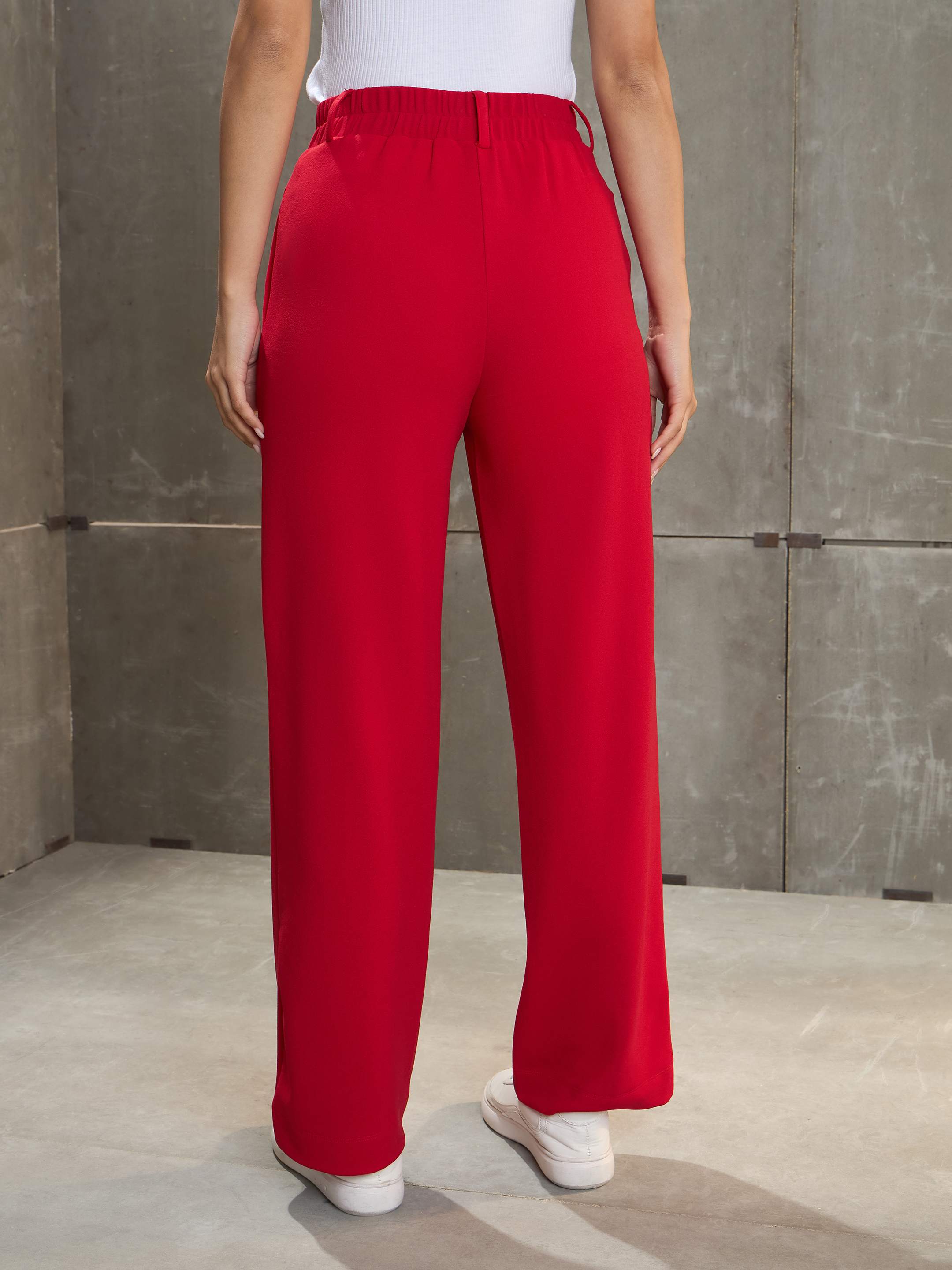 Women's Red Front Darted Straight Pants-SASSAFRAS