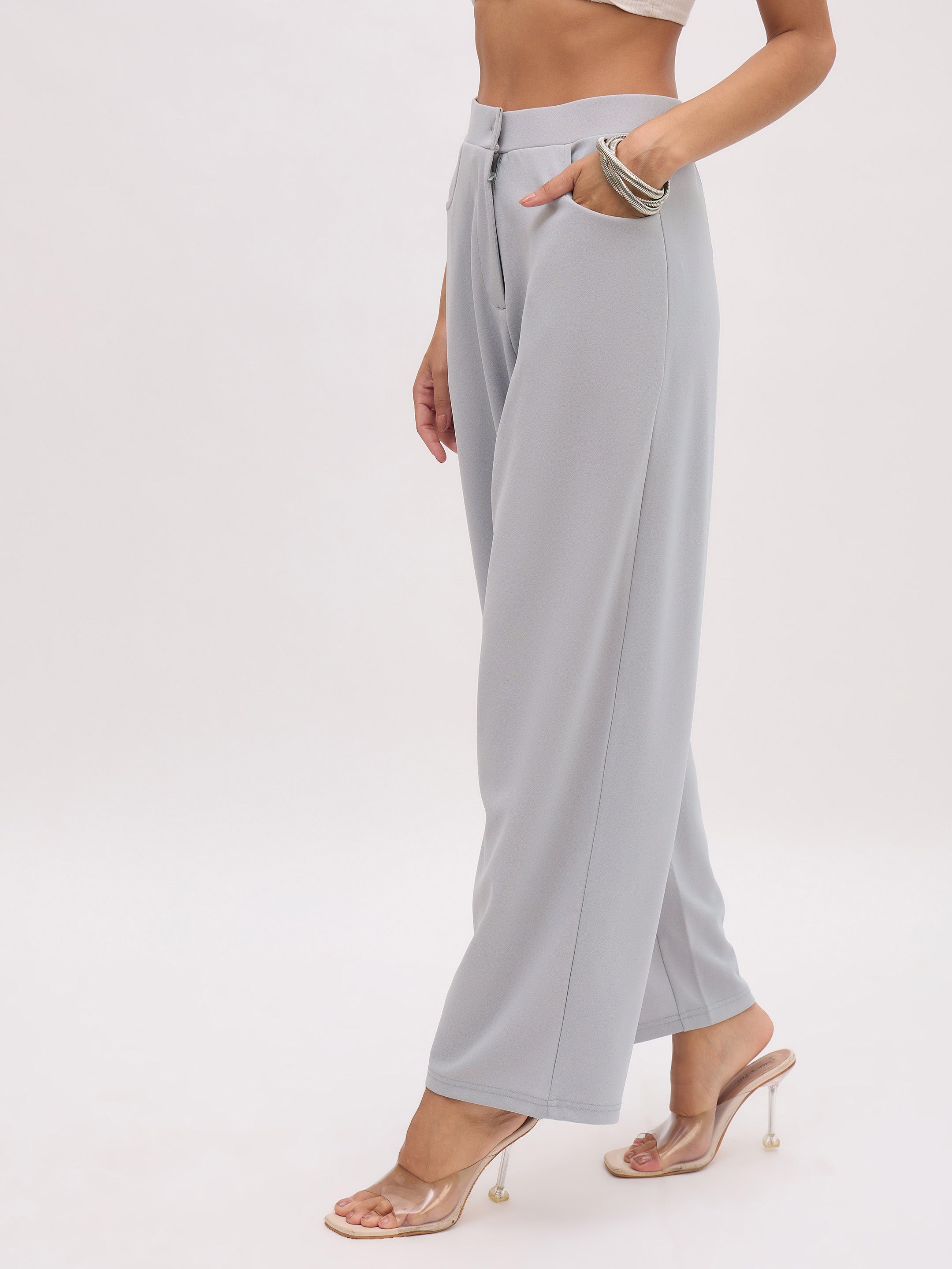 Women's Grey Cross Pocket Straight Pants