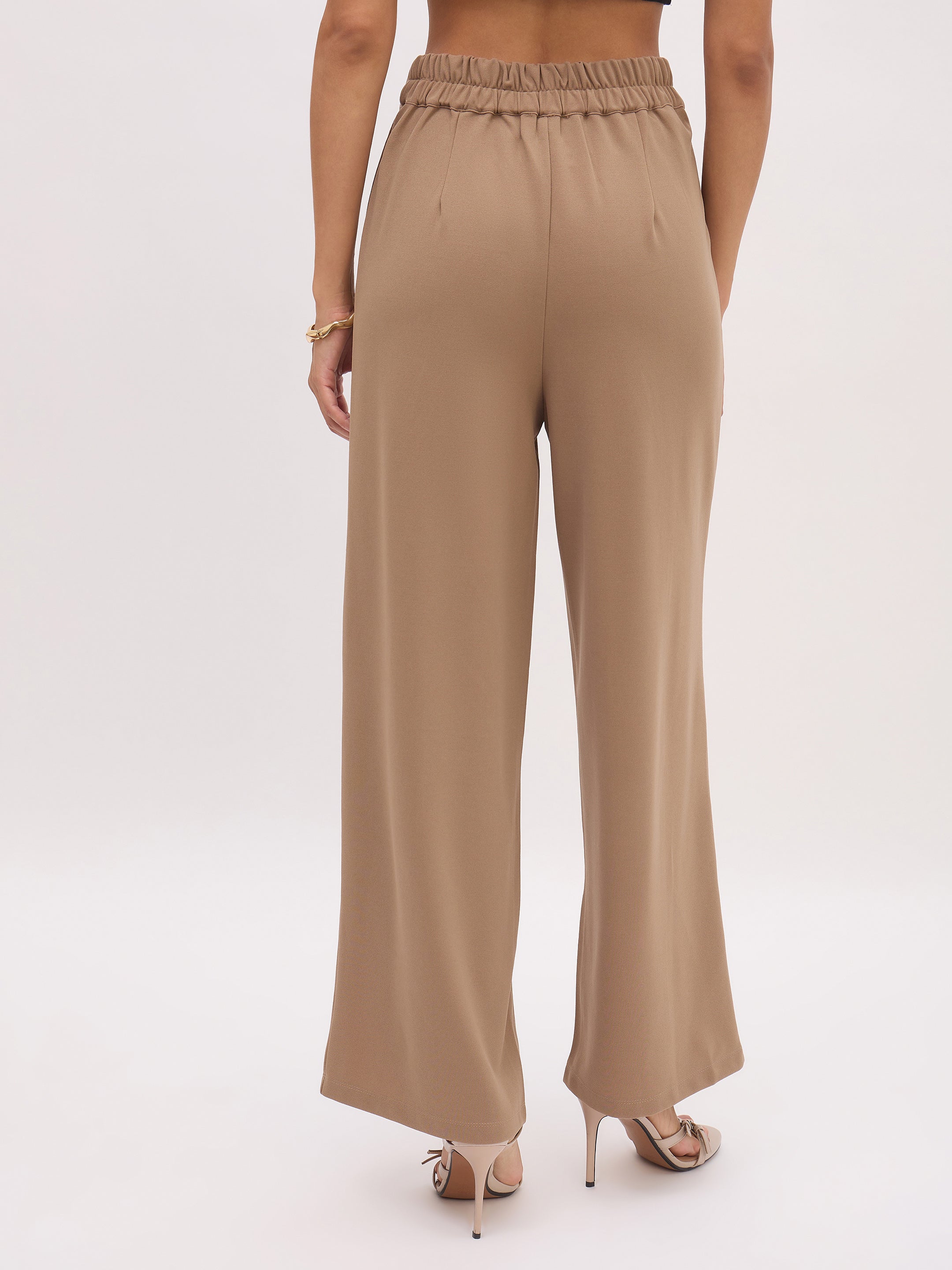 Women's Beige Cross Pocket Front Dart Straight Pants