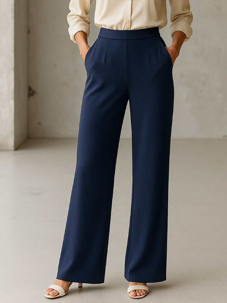 Women's Blue Cross Pocket Front Dart Straight Pants