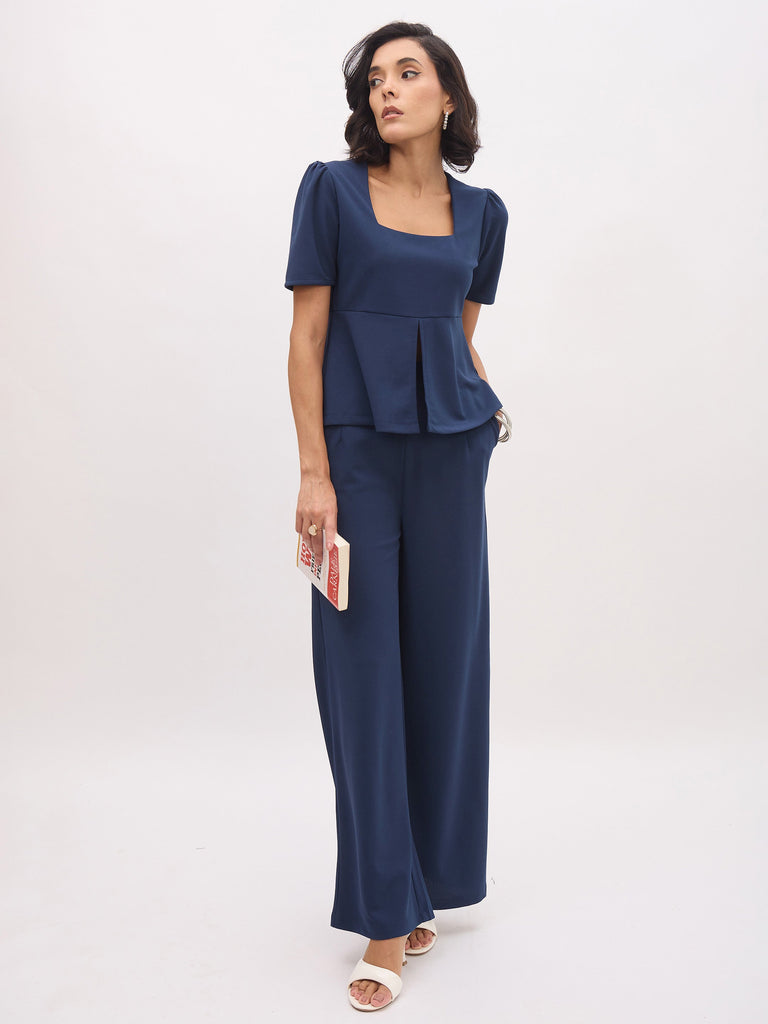 Women's Blue Cross Pocket Front Dart Straight Pants